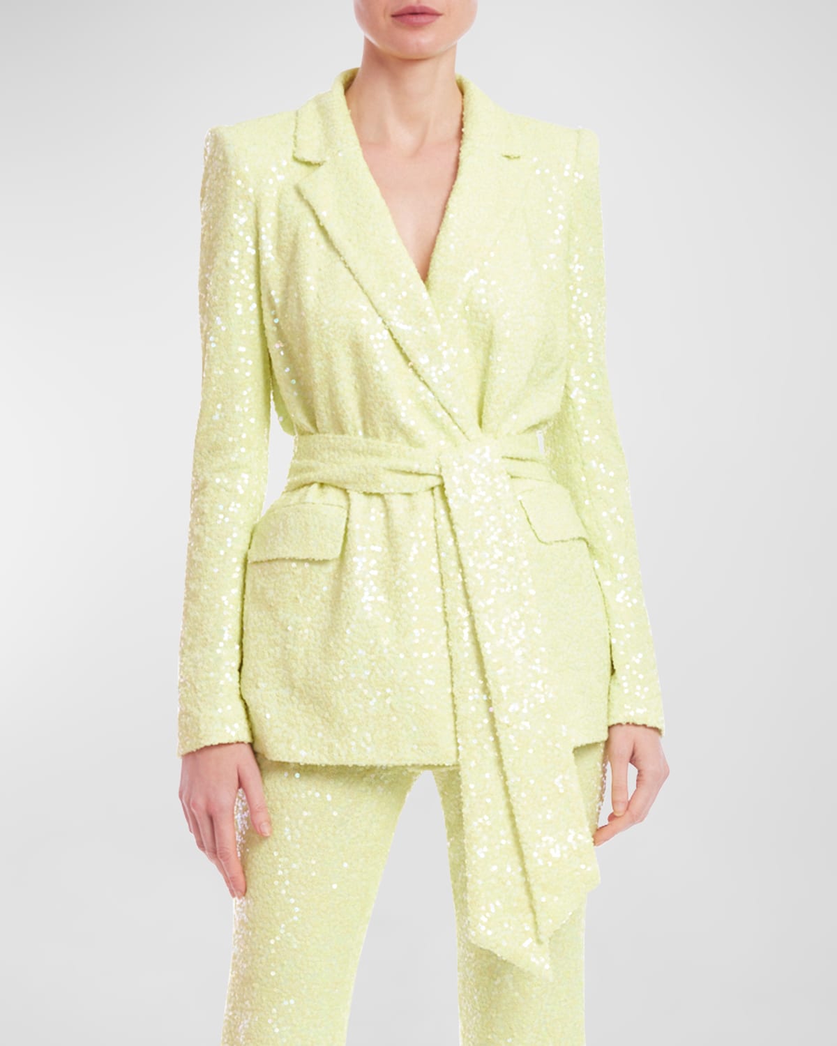 Shop Badgley Mischka Tie-waist Sequin Wrap Jacket In Lime