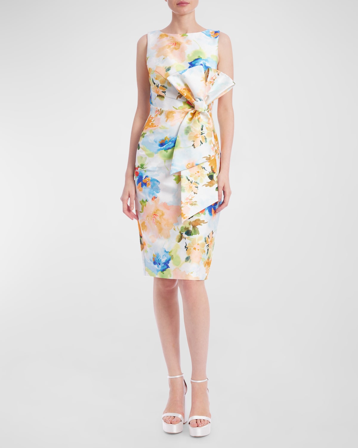 Bow-Front Floral-Print Midi Dress