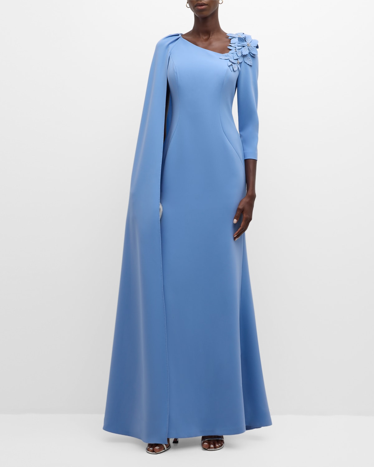 Asymmetric Cape-Sleeve Gown