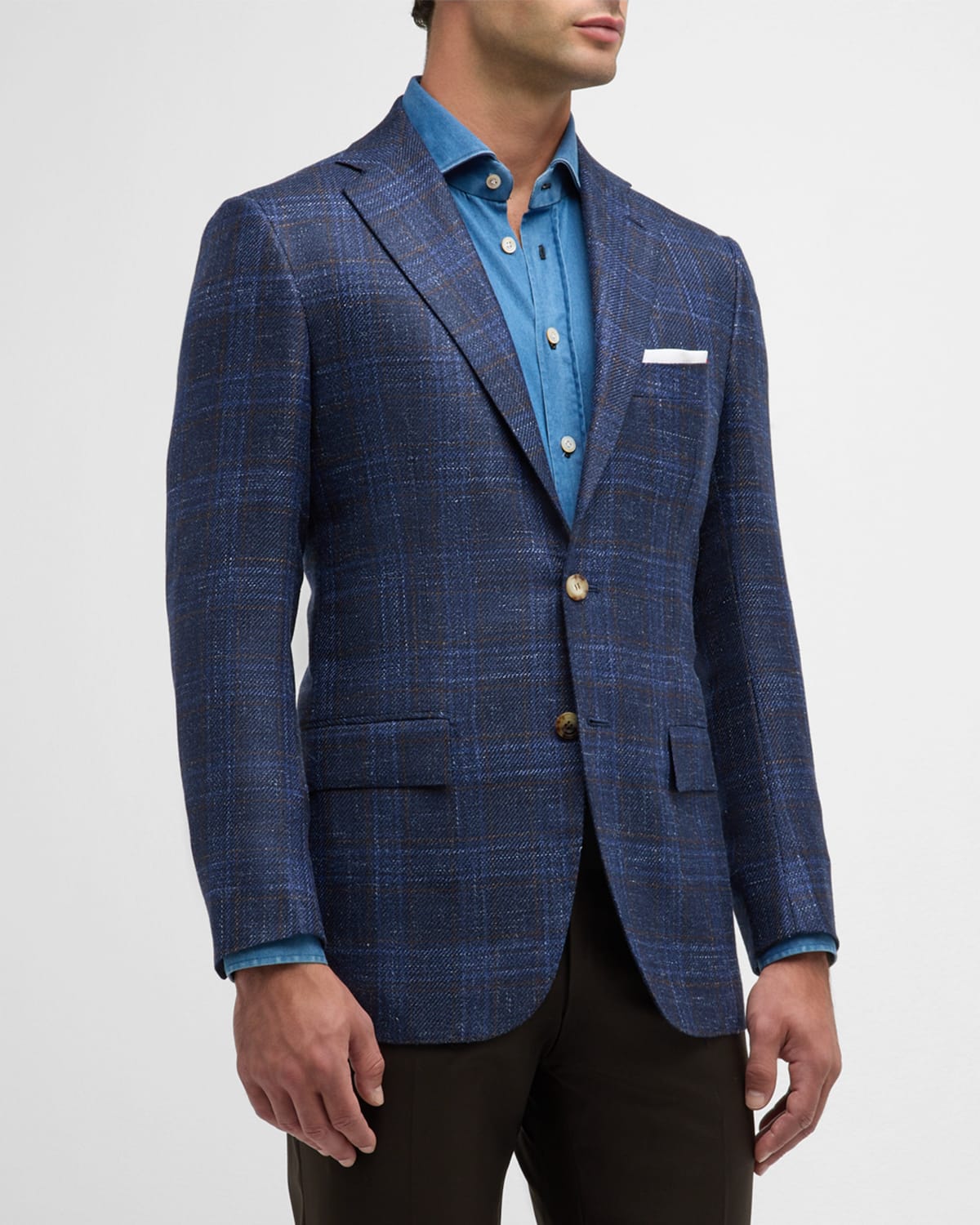 Kiton Men's Wool-cashmere Plaid Sport Coat In Blue