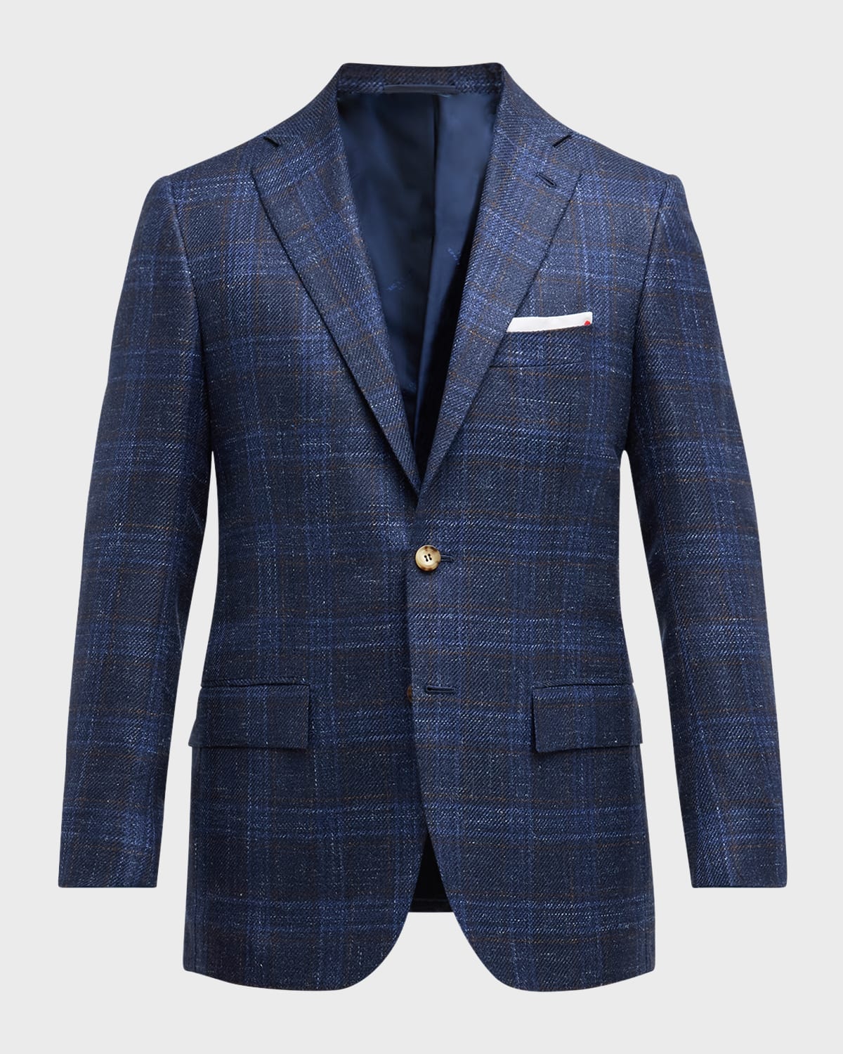 Kiton Men's Wool-cashmere Plaid Sport Coat In Blue