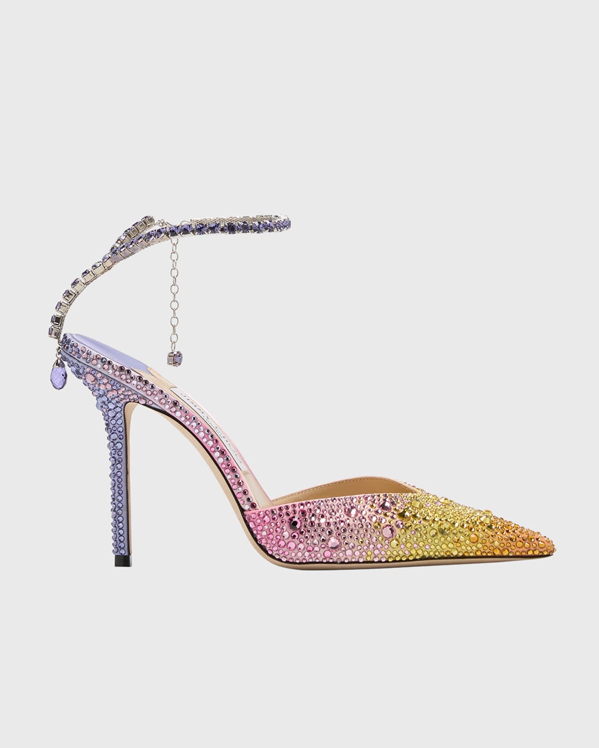 Shop Jimmy Choo Saeda Ombre Crystal Ankle-strap Pumps In Miami Sunrise