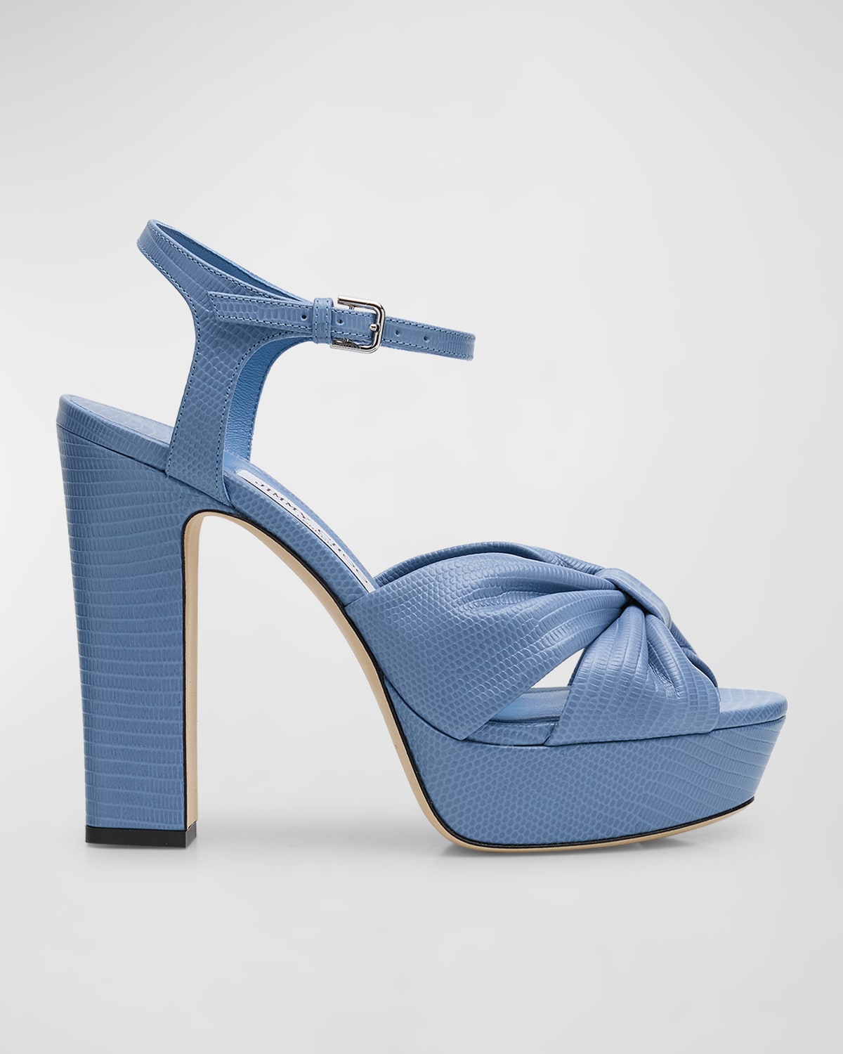 Shop Jimmy Choo Heloise Embossed Ankle-strap Platform Sandals In Blue