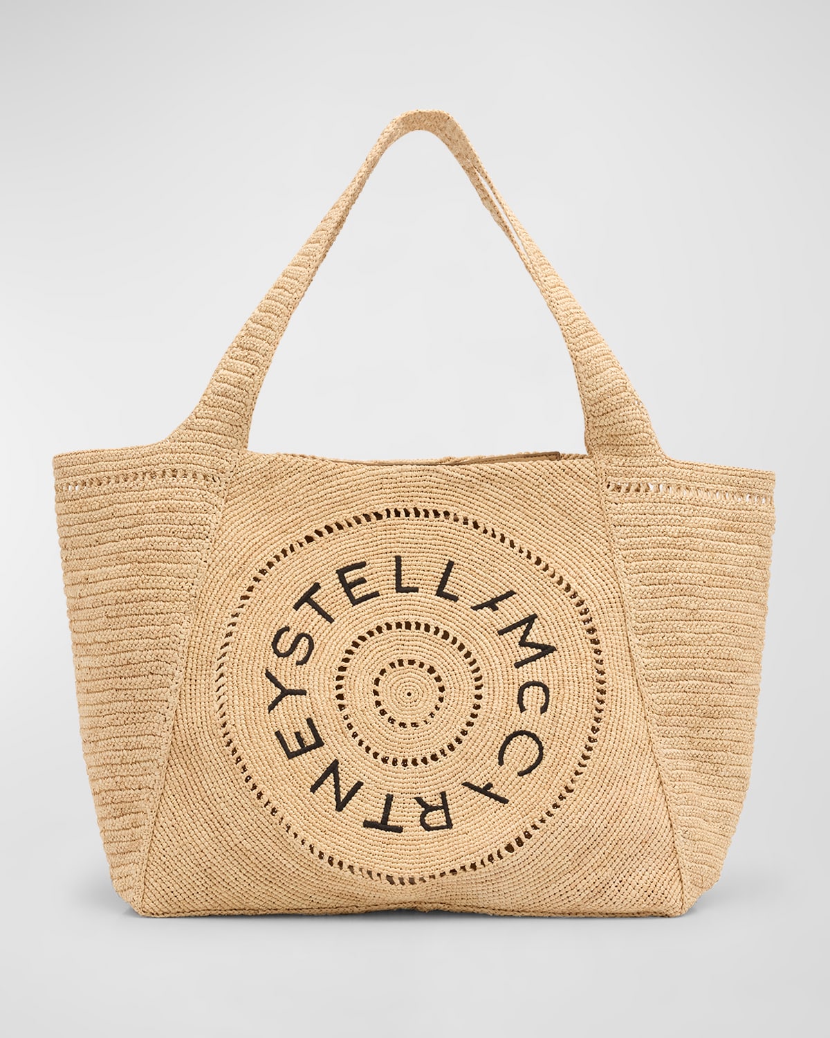 Stella Mccartney Logo Eco Crochet Raffia Tote Bag In Natural