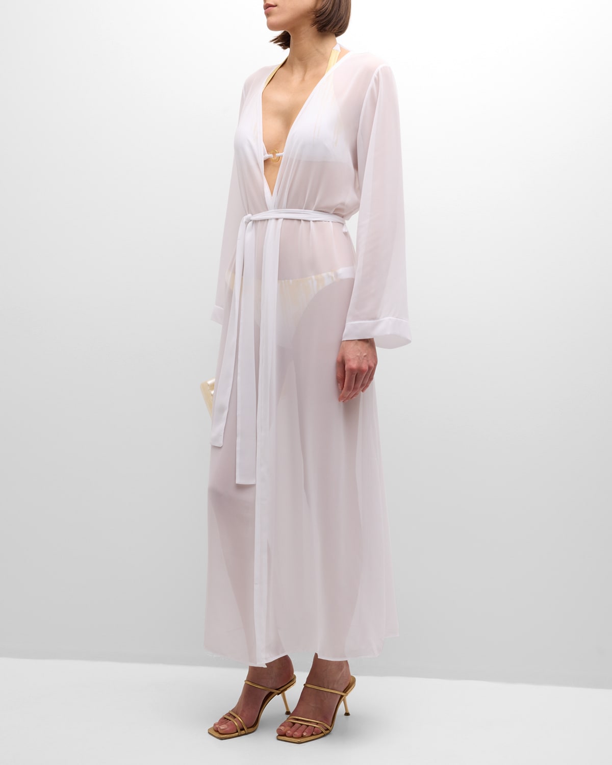 Shop Lise Charmel Sheer Maxi Kimono Coverup In Bl/blanc