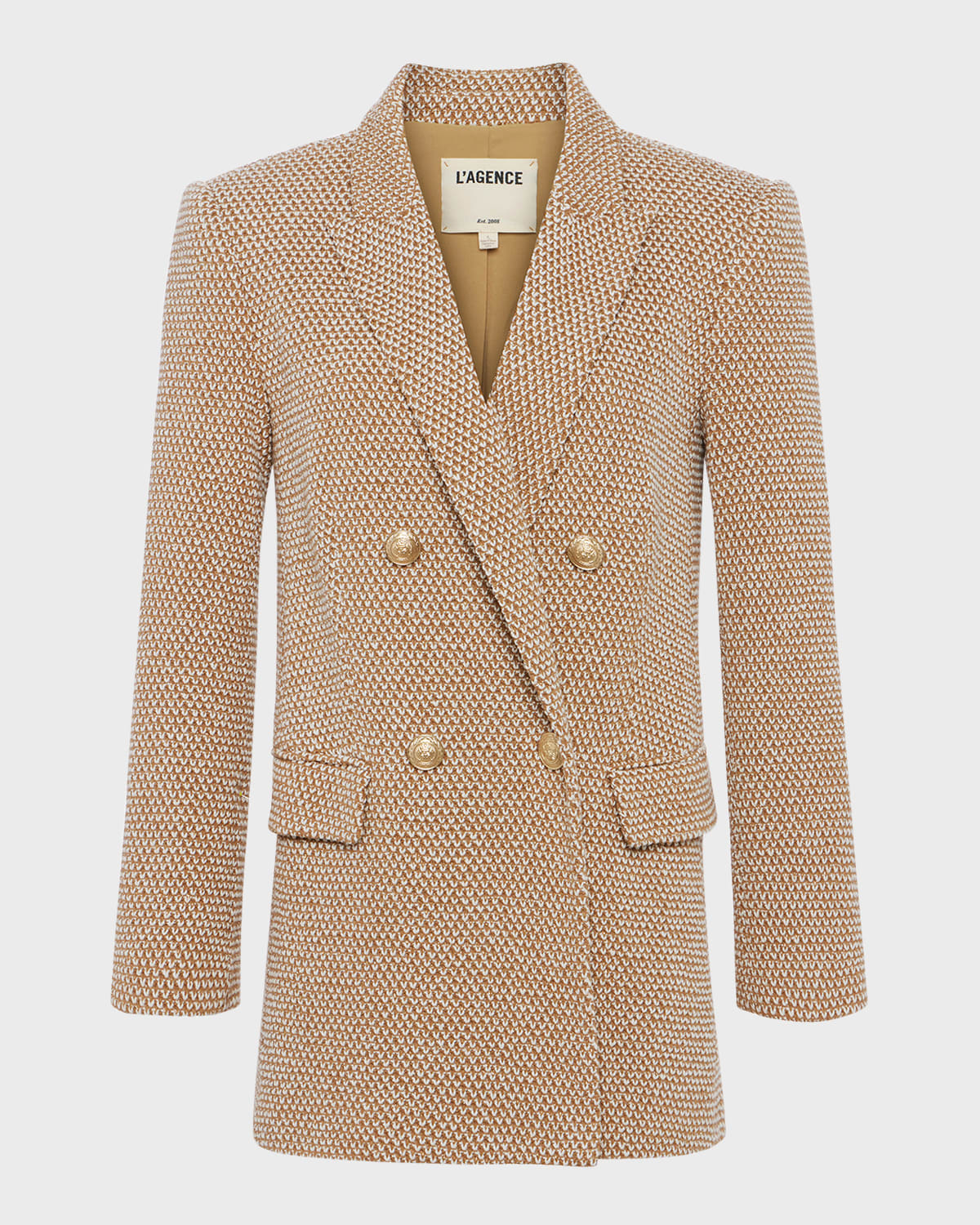 L Agence Riva Knit Double-breasted Blazer In Gold