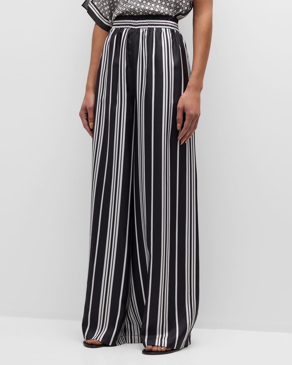 Shop L Agence Lillian Striped Wide-leg Pants In Blk/white Scarf Stripe