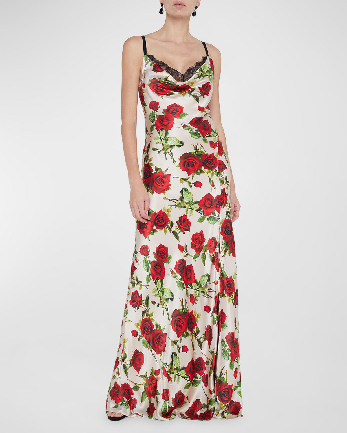 Rose Venice Cowl-Neck Lace Gown
