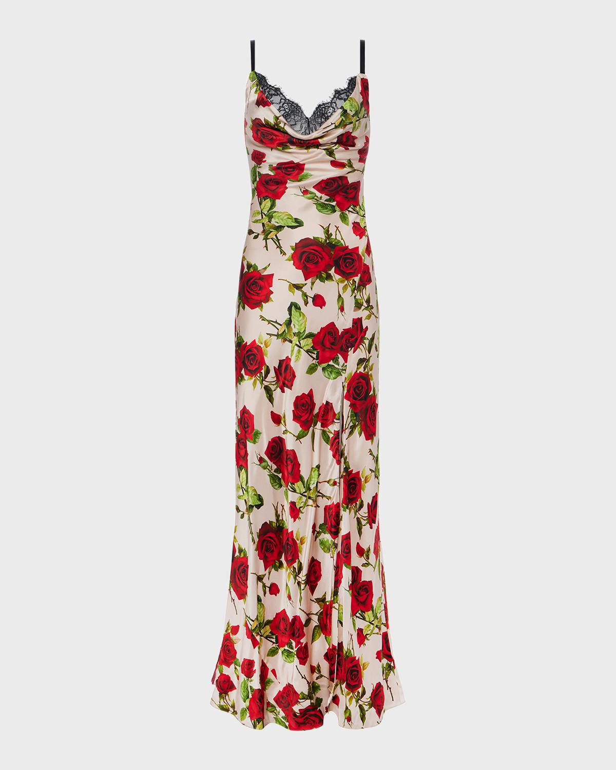 L'Agence Rose Venice Cowl-Neck Lace Gown | Smart Closet