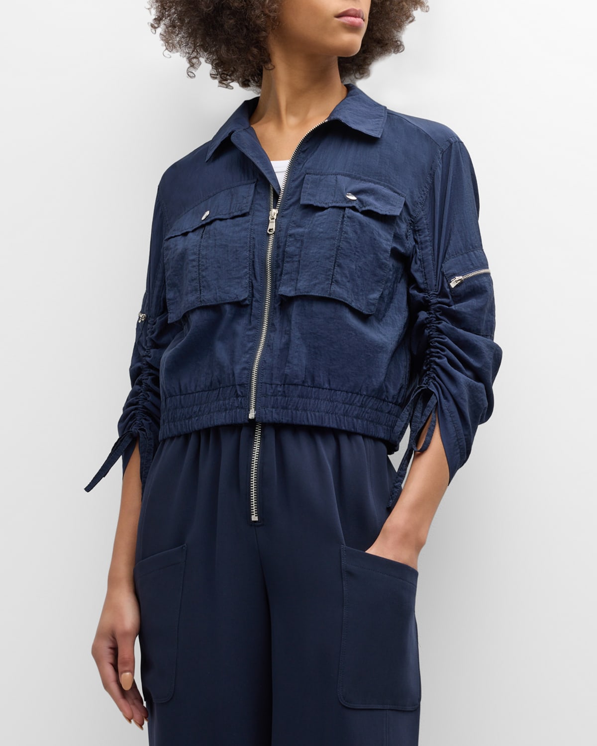 Genevieve Nylon Cropped Zip-Front Jacket