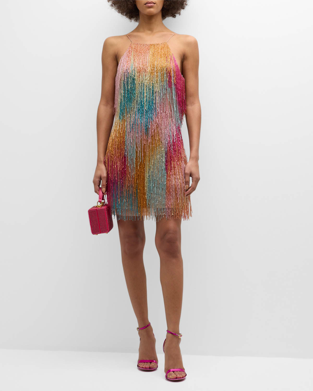 Shop Liv Foster Bead-fringe Halter Mini Dress In Multi