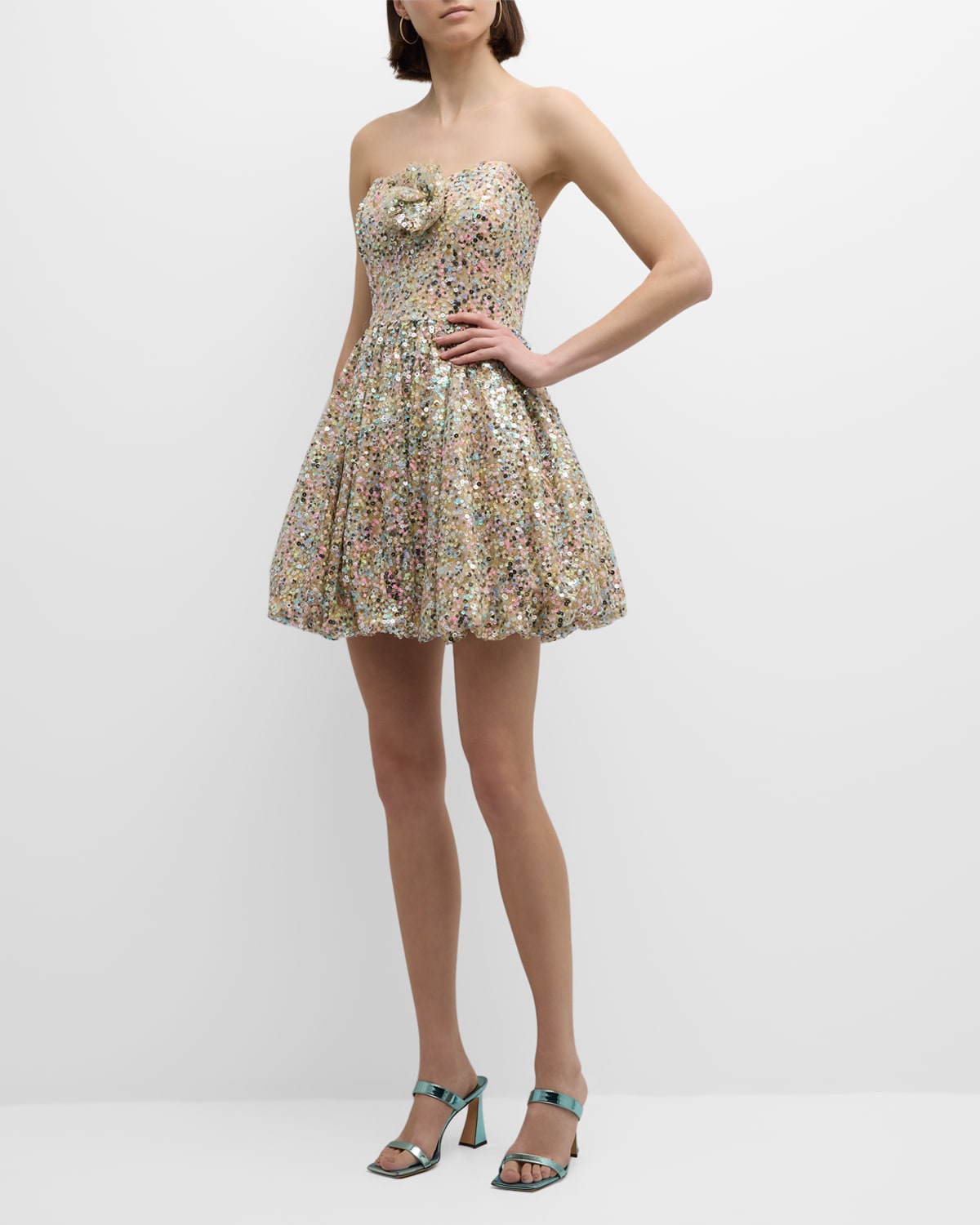Shop Liv Foster Sequin Fit-&-flare Sweetheart Mini Dress In Gold Multi