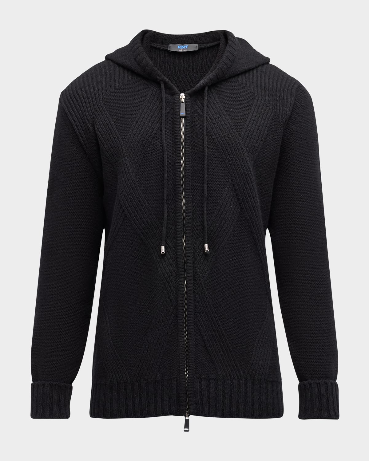 Men's Wool Argyle Jacquard Hooded Full-Zip Sweater