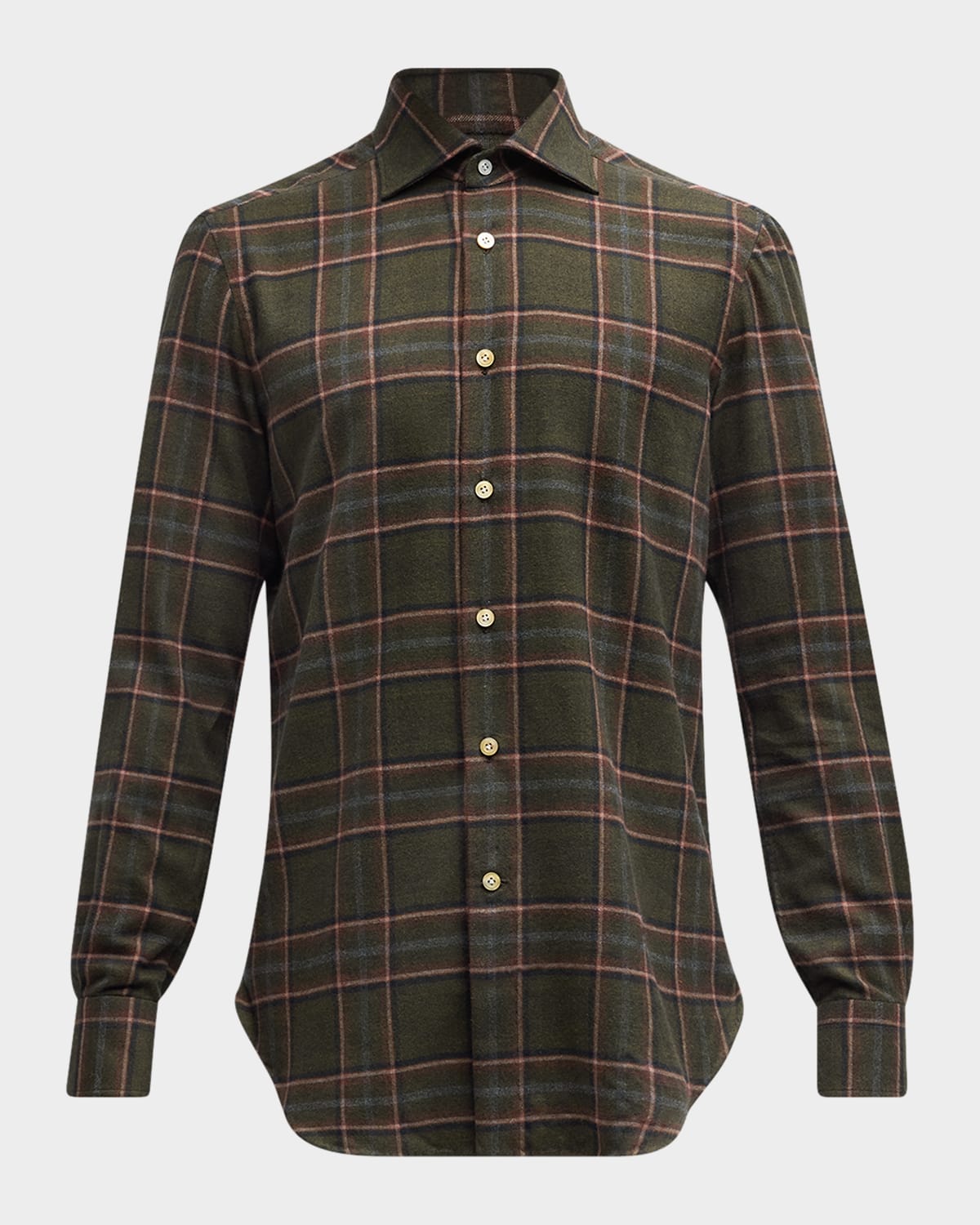 KITON MEN'S FLANNEL PLAID CASUAL BUTTON-DOWN SHIRT 
