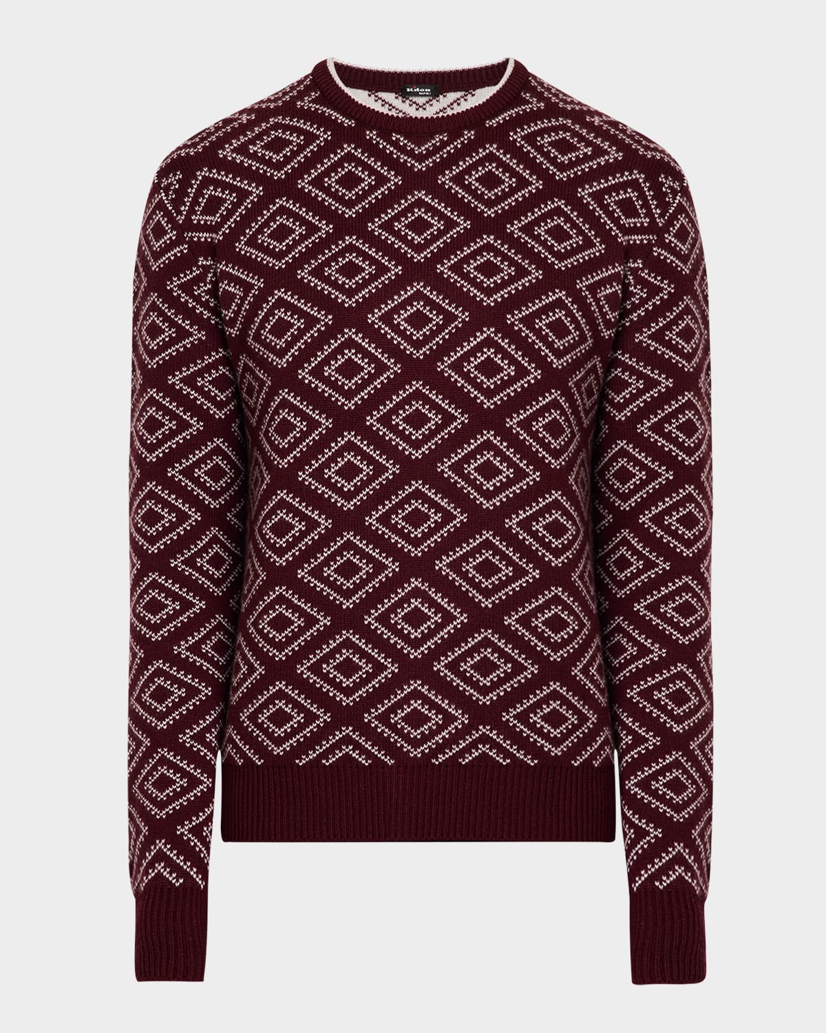 KITON MEN'S COTTON DIAMOND-PATTERN CREWNECK SWEATER 