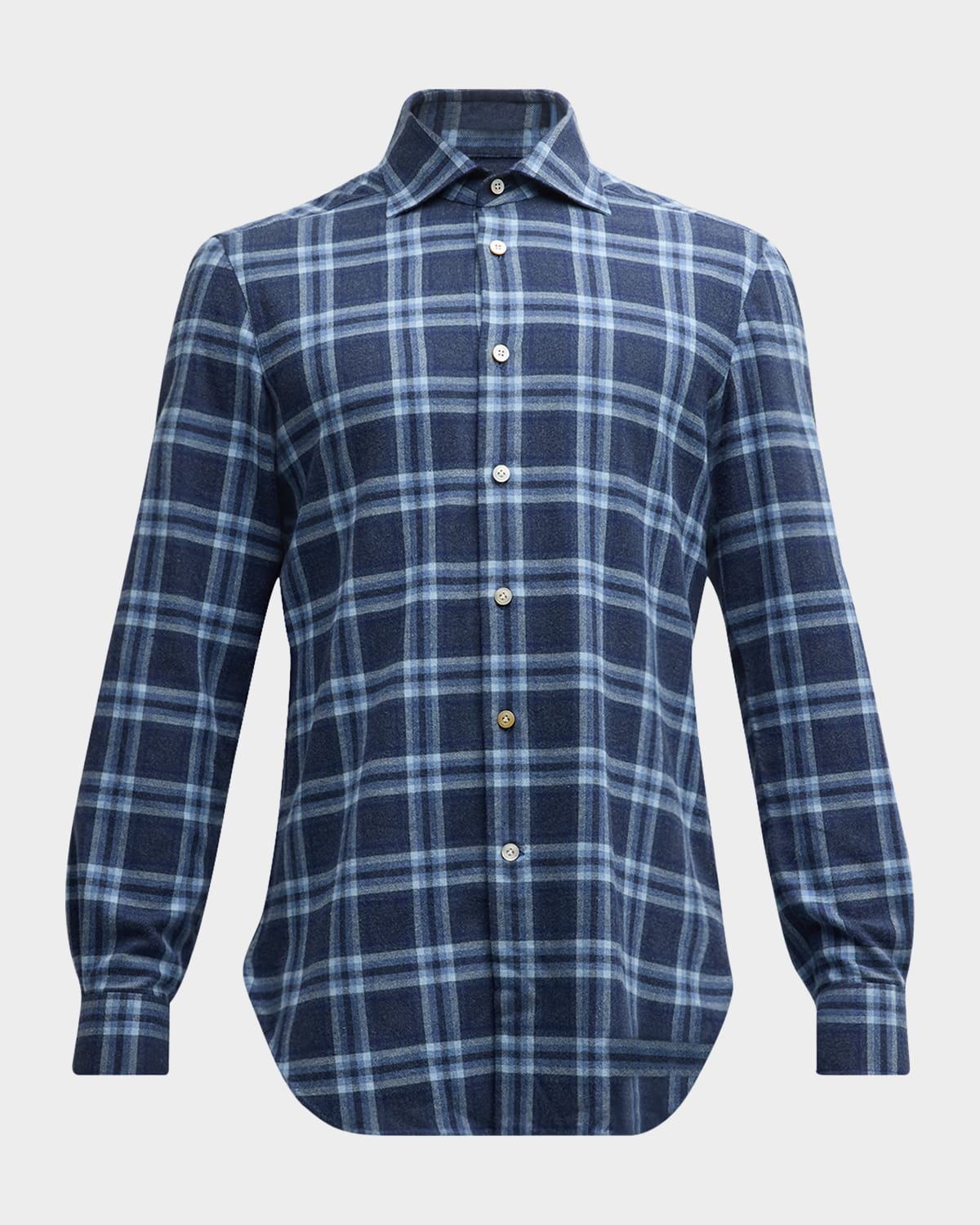 KITON MEN'S FLANNEL PLAID CASUAL BUTTON-DOWN SHIRT 