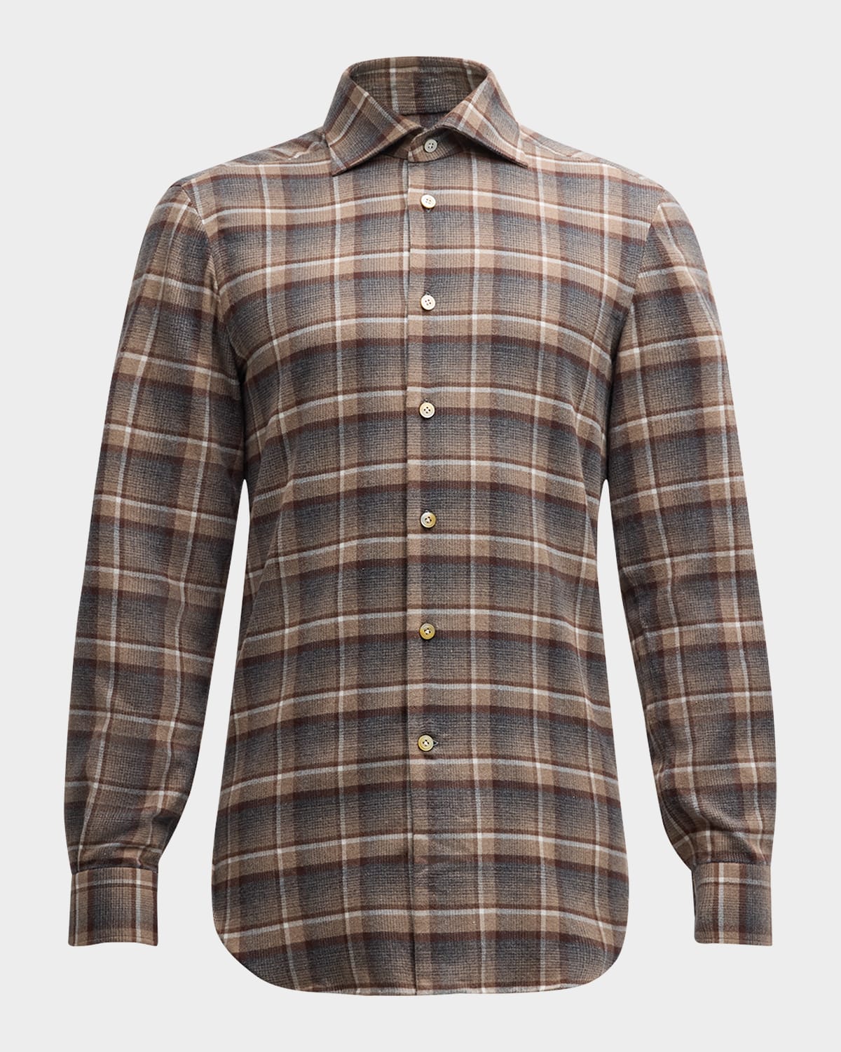 KITON MEN'S FLANNEL PLAID CASUAL BUTTON-DOWN SHIRT 