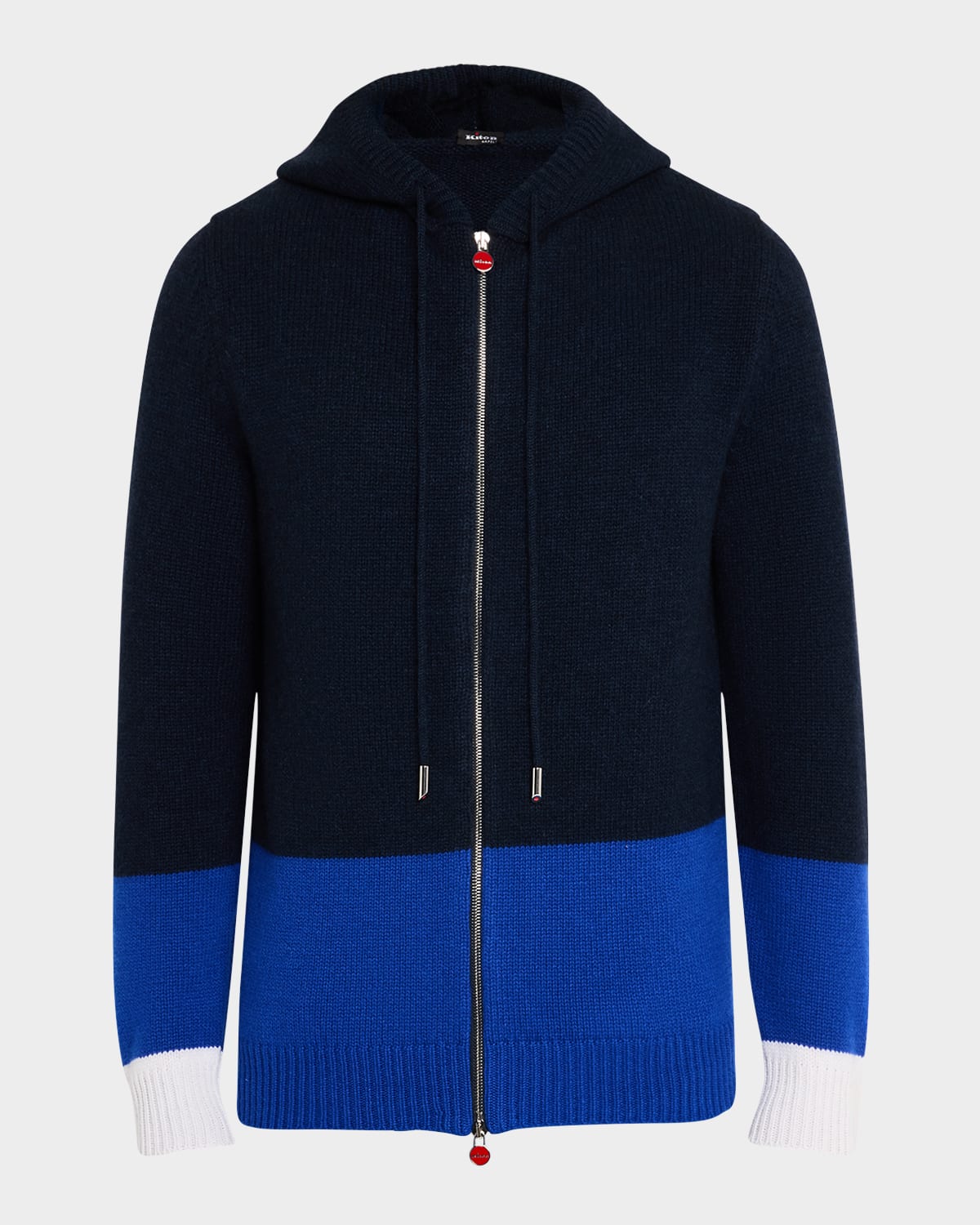 KITON MEN'S WOOL KNIT COLOR BLOCK FULL-ZIP SWEATER 