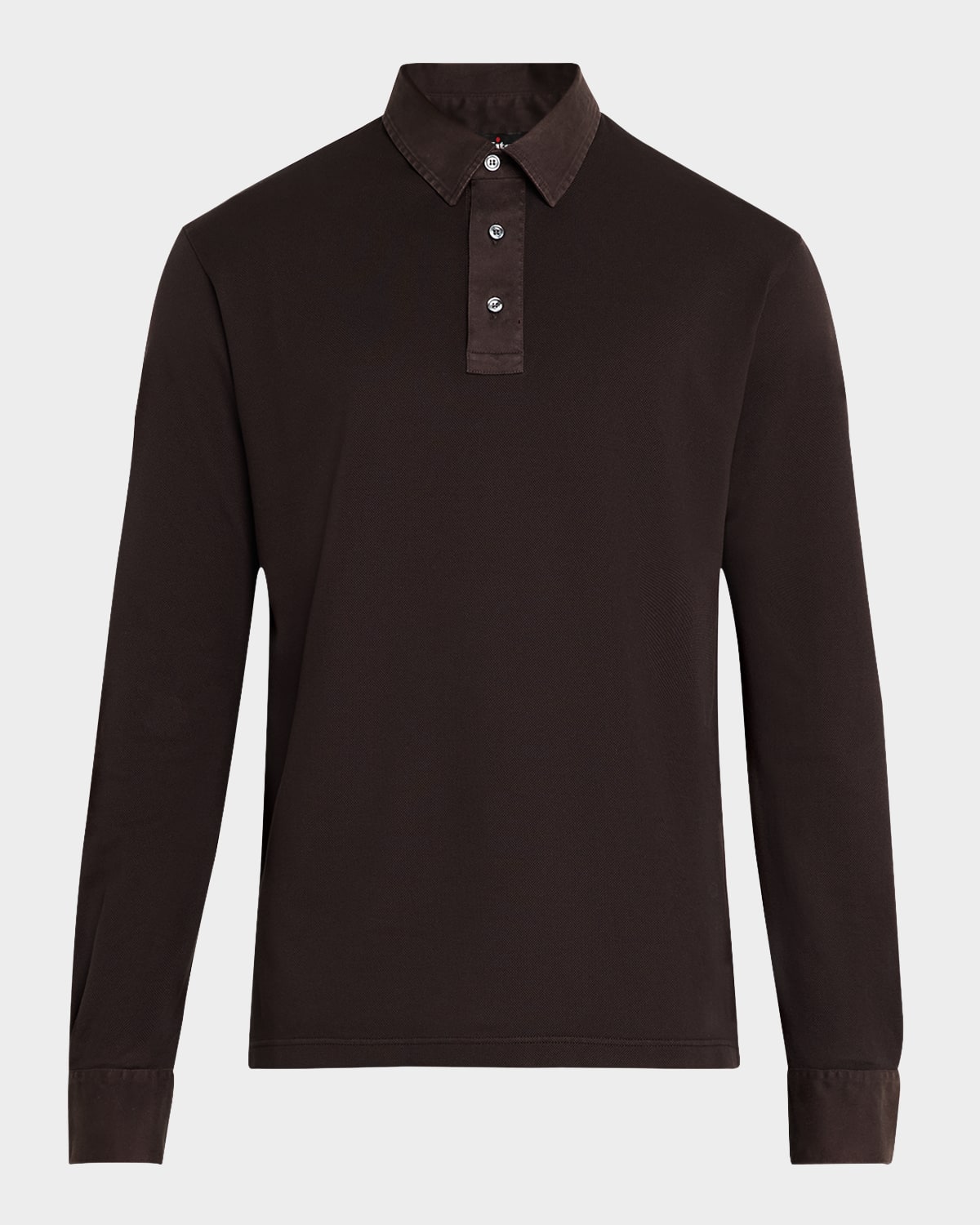 KITON MEN'S LONG-SLEEVE PIQUE POLO SHIRT 