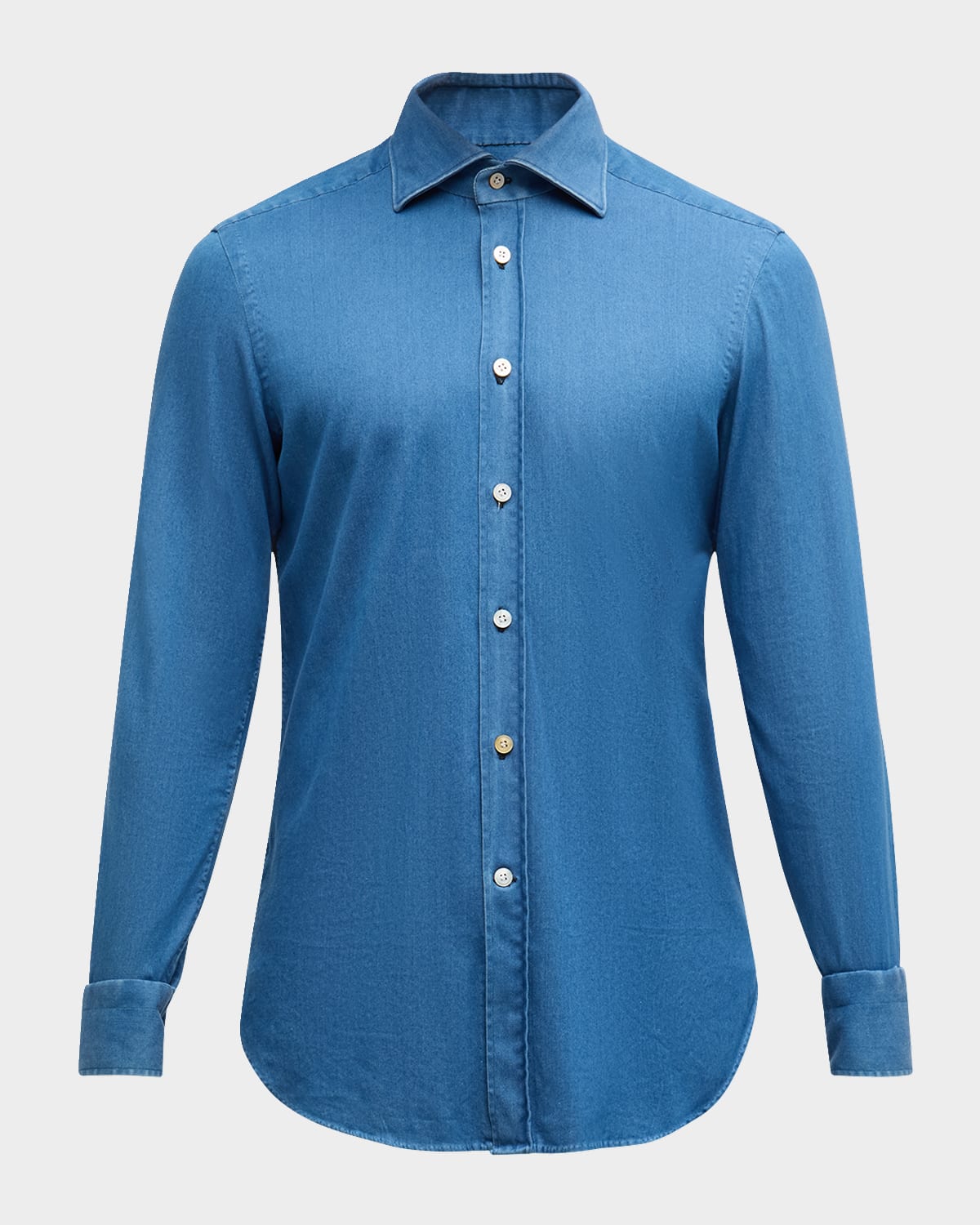KITON MEN'S STRETCH CHAMBRAY CASUAL BUTTON-DOWN SHIRT 