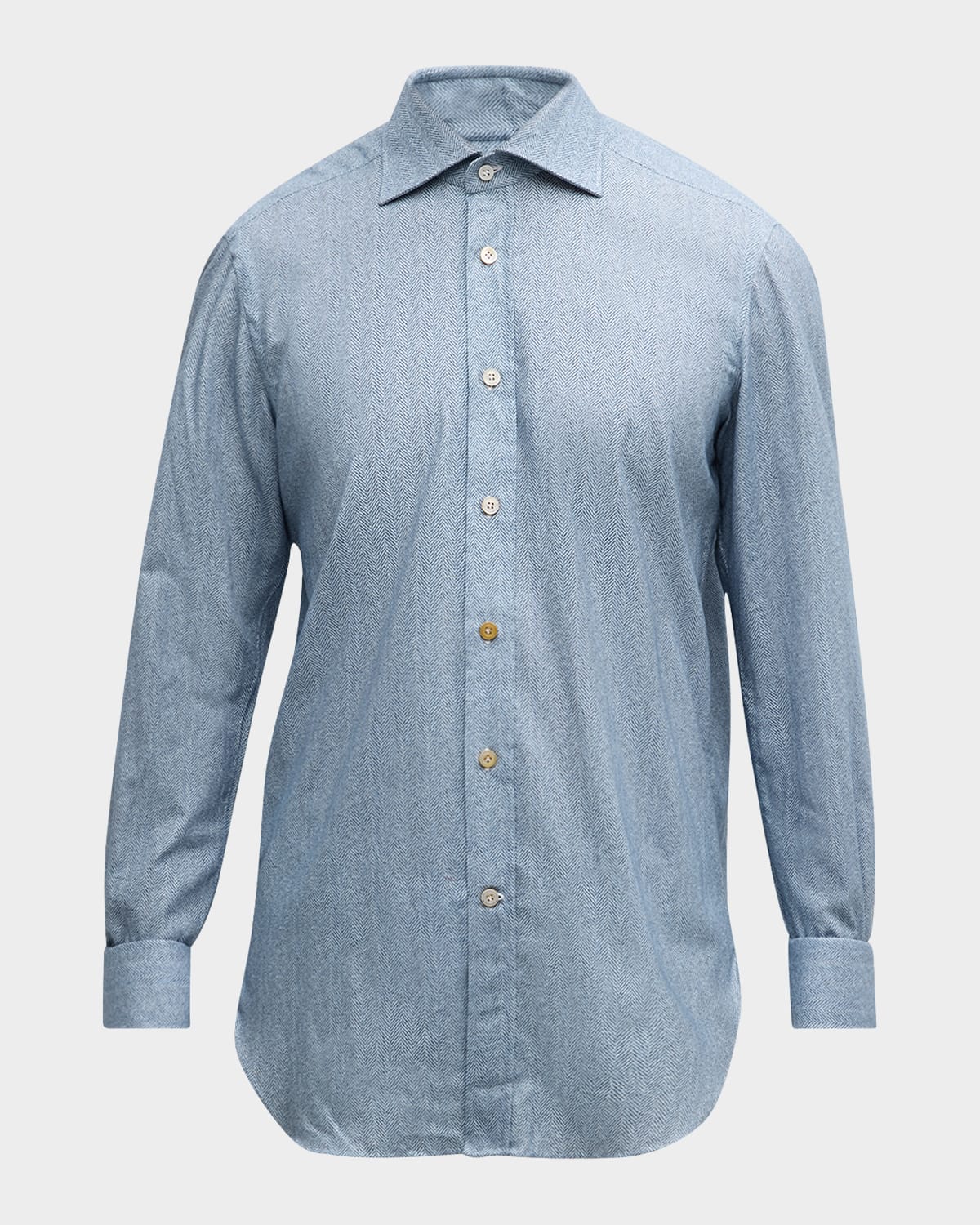 KITON MEN'S COTTON HERRINGBONE-PRINT SPORT SHIRT 