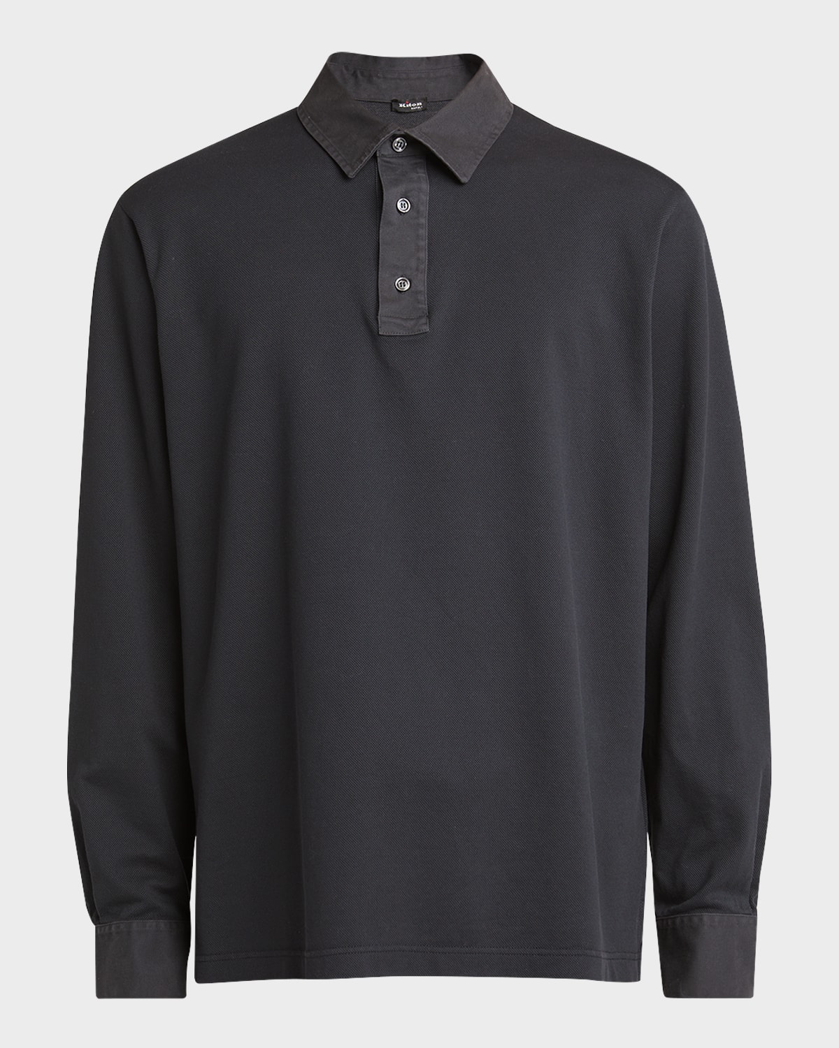 KITON MEN'S COTTON PIQUE LONG-SLEEVE POLO SHIRT 
