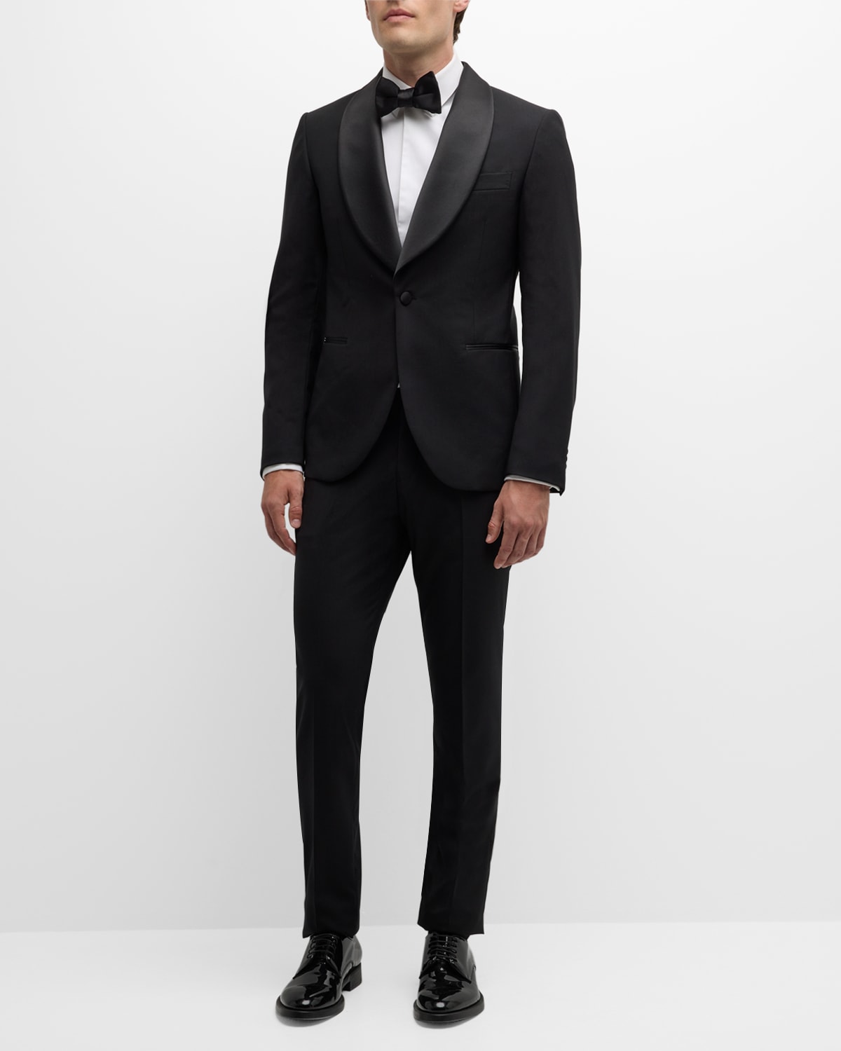 Shop Pal Zileri Men's Wool Satin-lapel Suit In 20 Black
