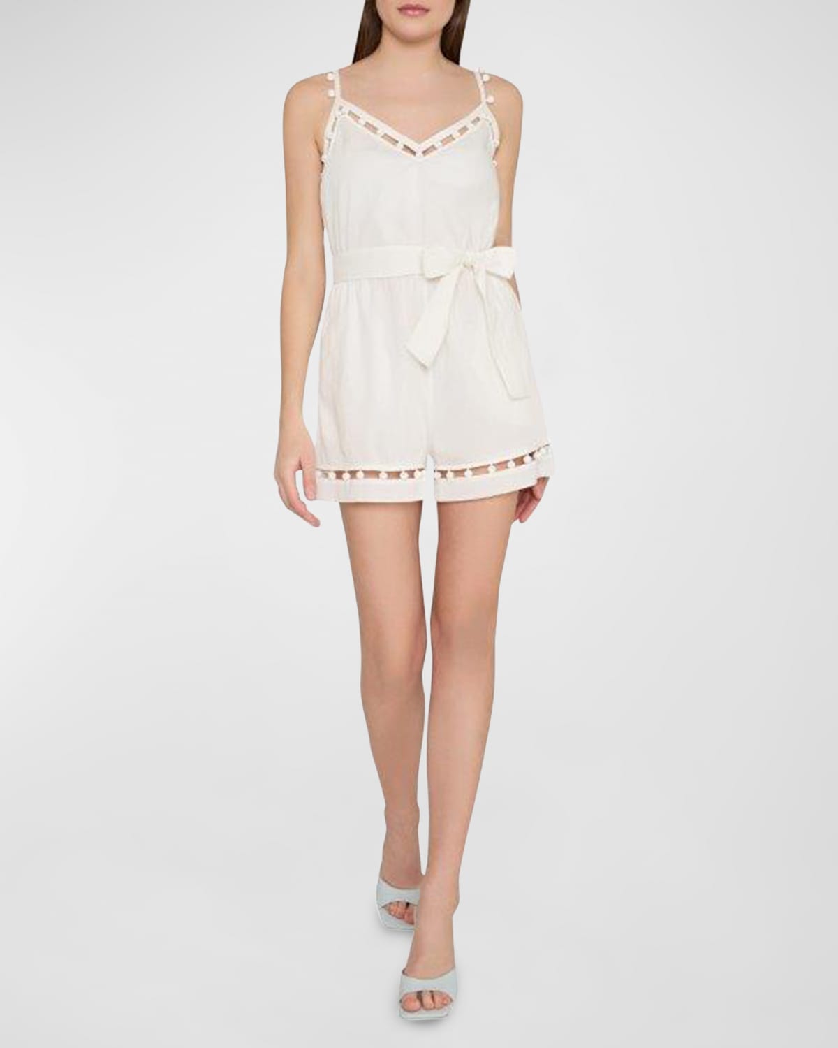 Shop Milly Cabana Beaded Cotton Romper In White