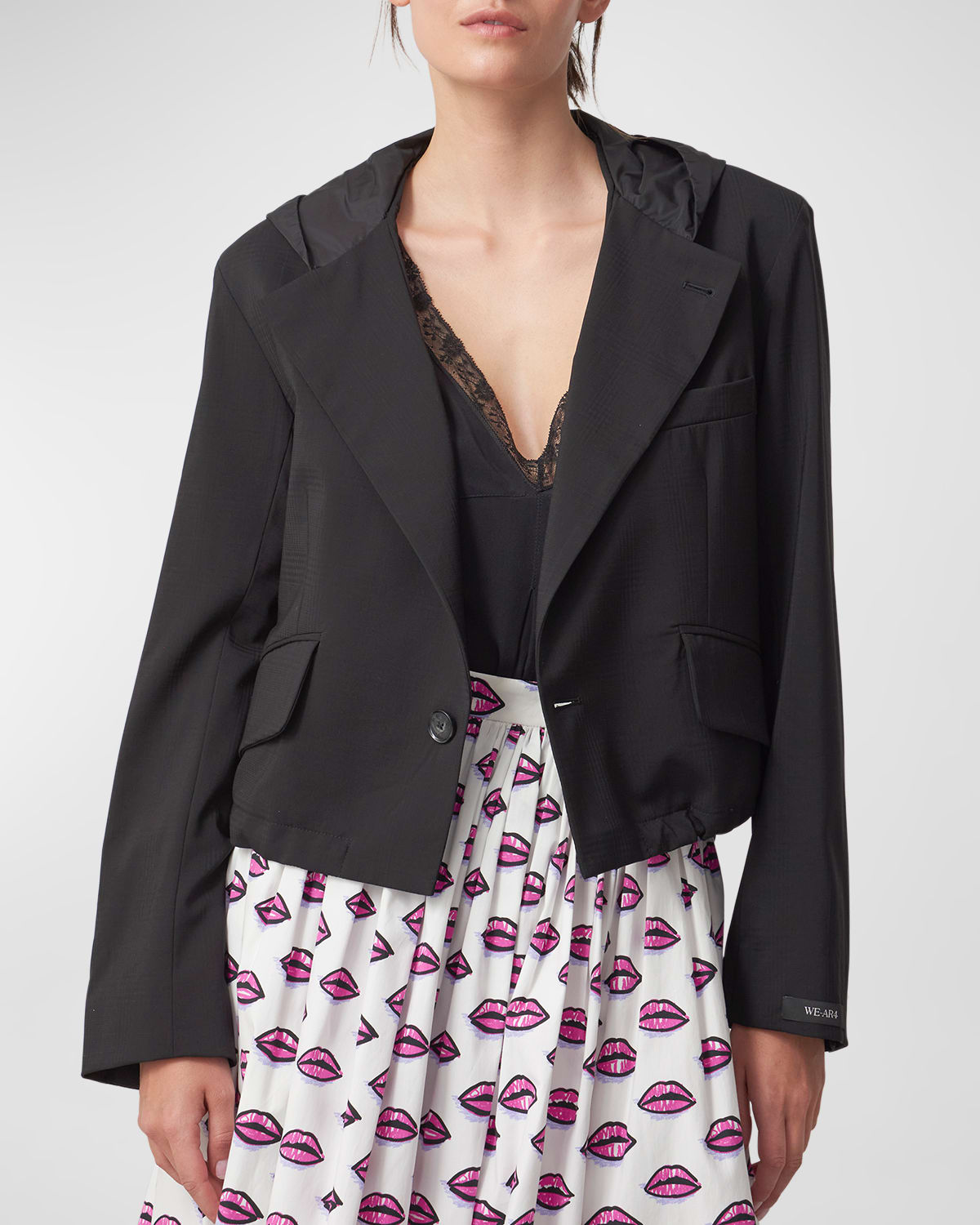 Shop We-ar4 The Cropped Hooded Blazer In Black Night