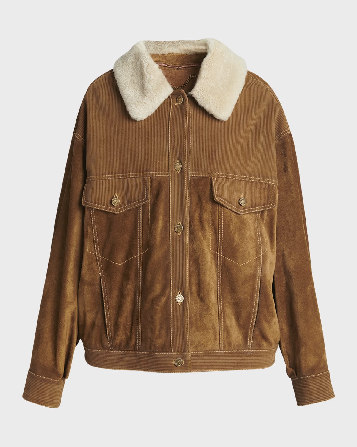 Golden Goose Journey Suede Jacket With Removable Collar In Tobacco Brown