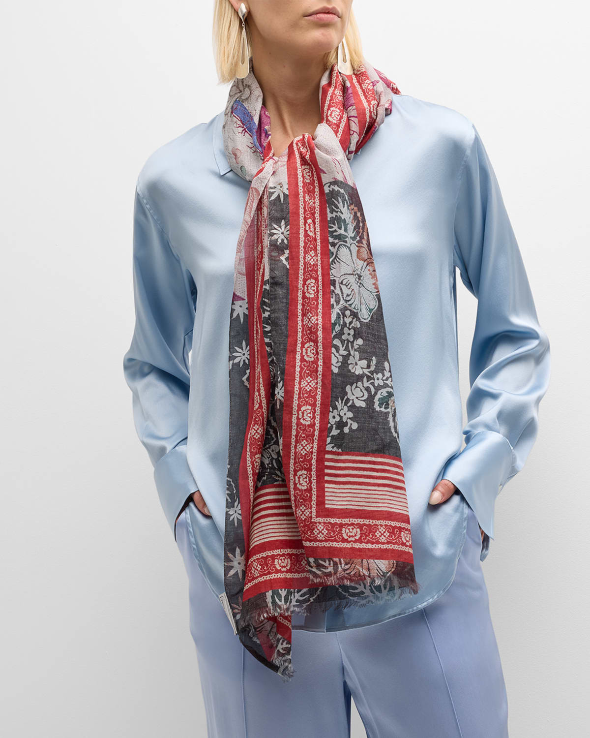 Shop Pierre-louis Mascia Floral Cotton & Silk Scarf In 510785 101 30