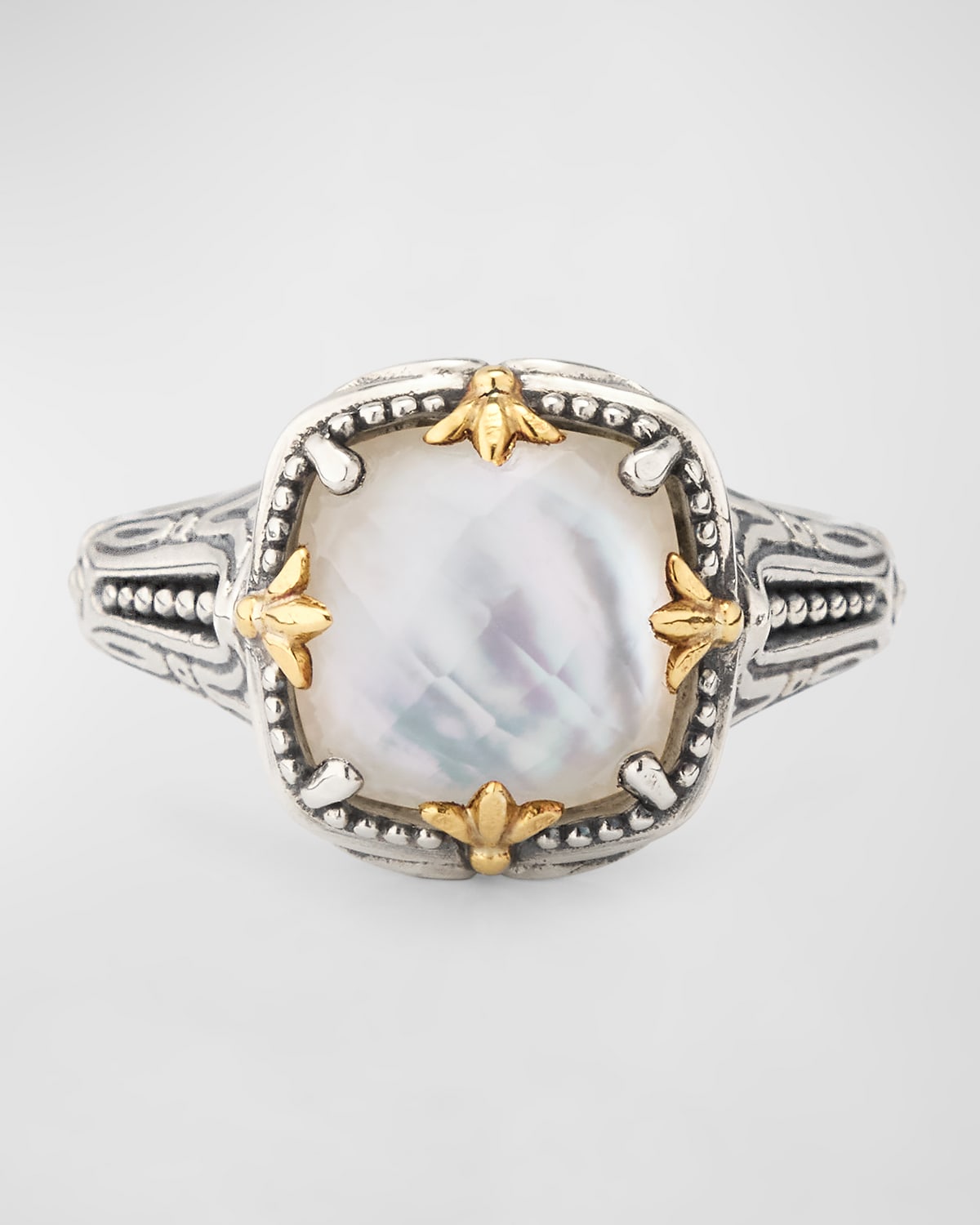 Gen K 2 Sterling Silver and 18K Gold Mother-of-Pearl/Rock Crystal Ring