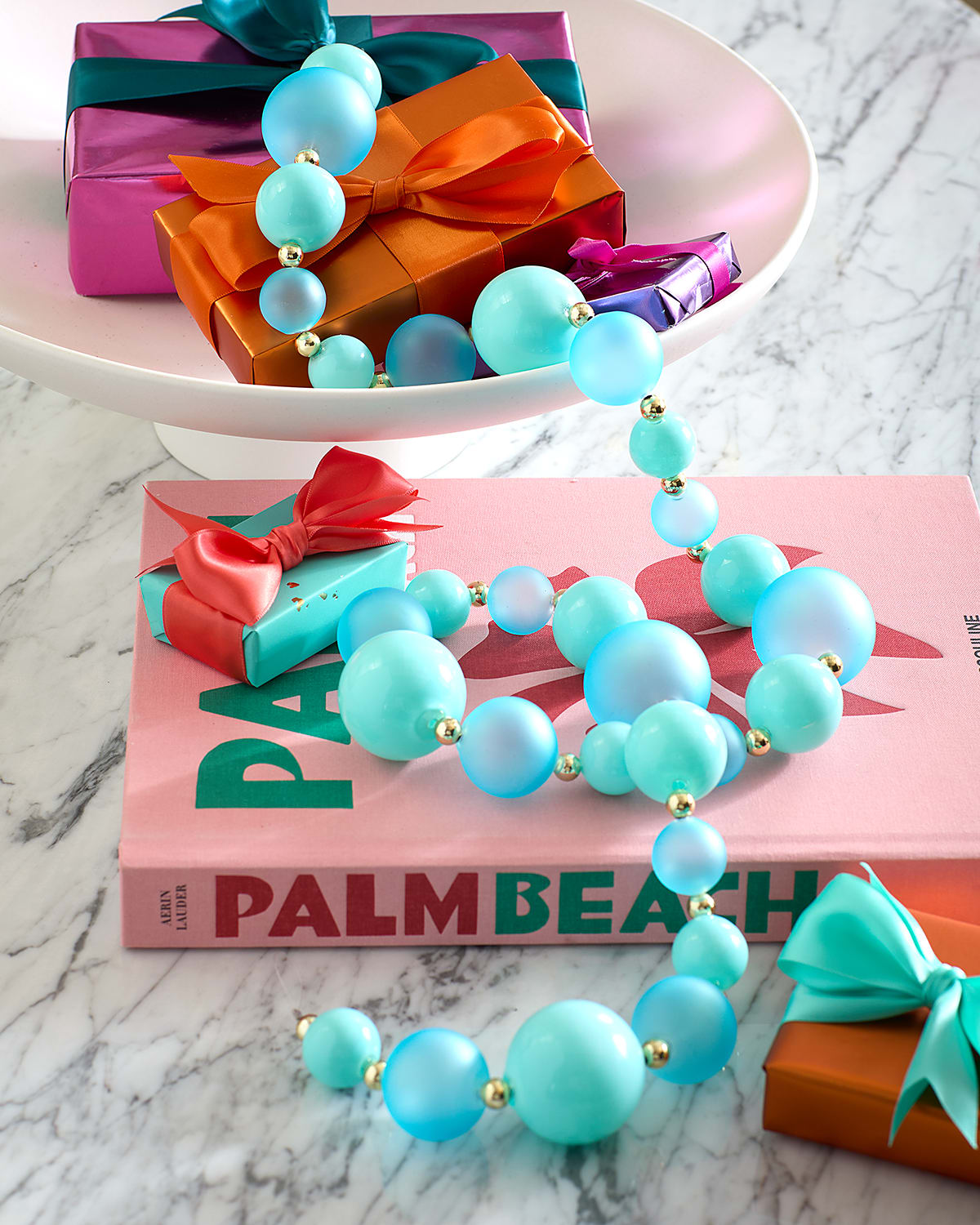 ONE HUNDRED 80 DEGREES 60" SUGAR PLUM FROSTED GLASS BALL CHRISTMAS GARLAND, LIGHT BLUE 