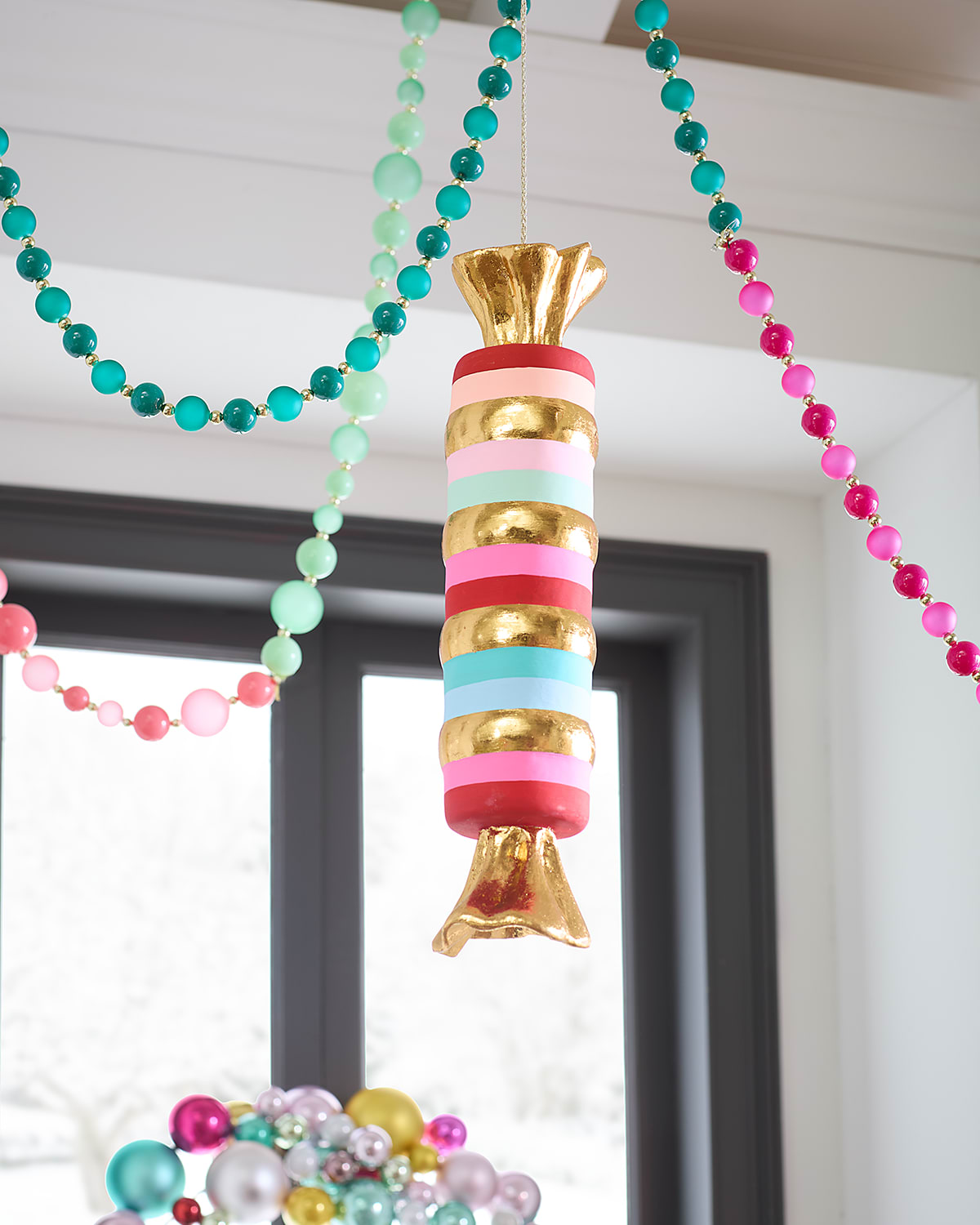 Glitterville Stripe Taffy Holiday Display, 18"
