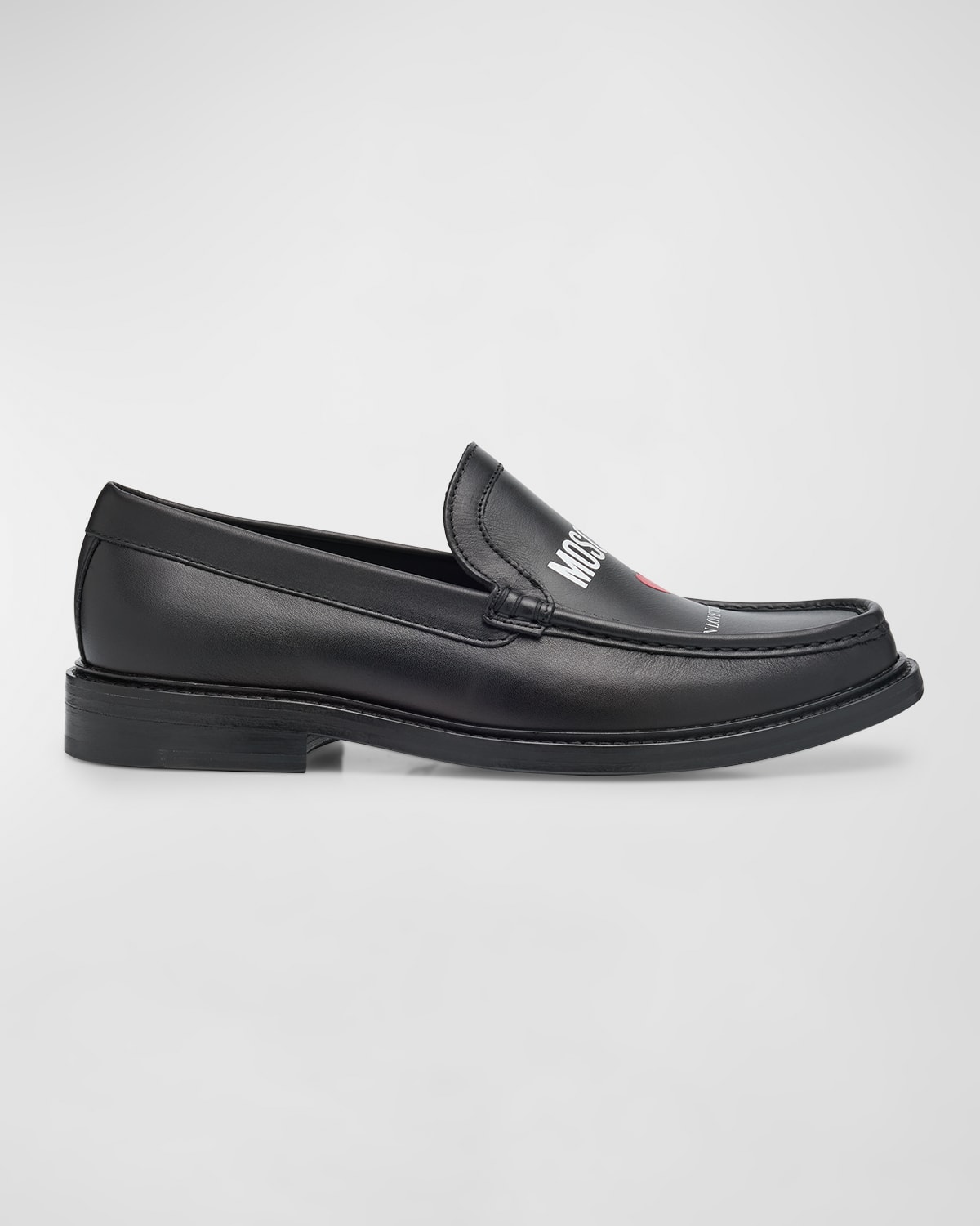 Shop Moschino Men's In Love We Trust Calfskin Loafers In Black