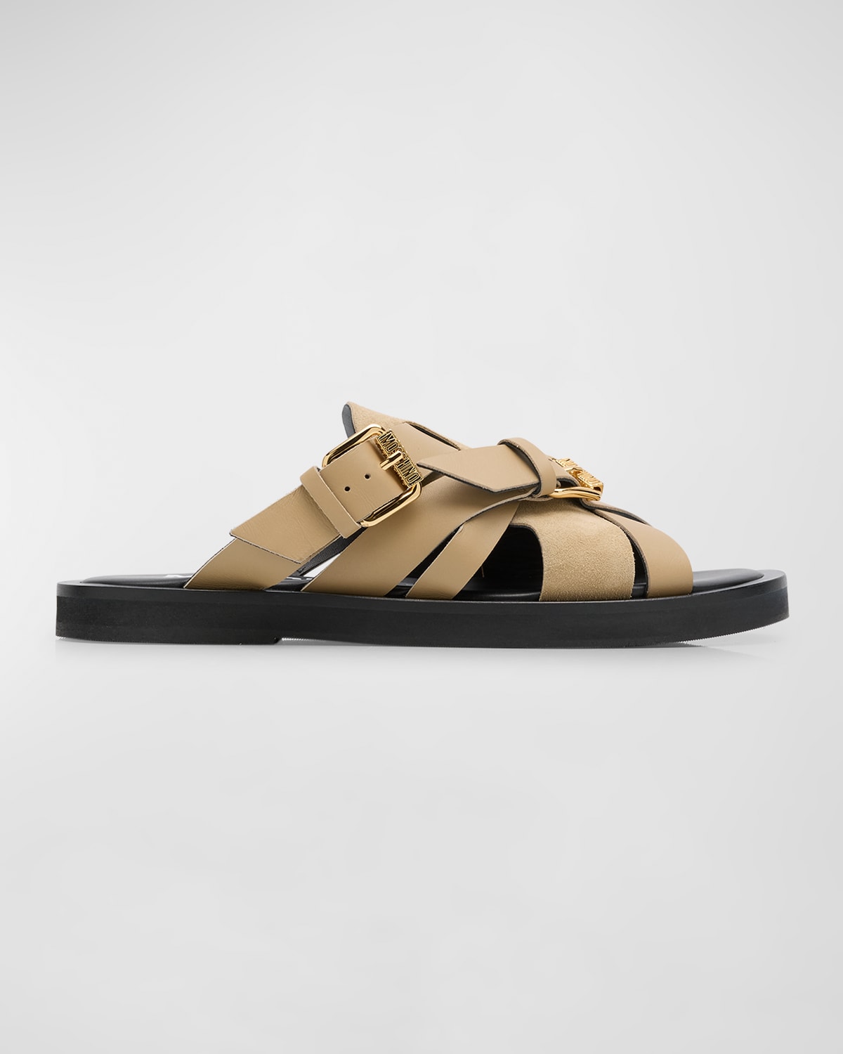 Shop Moschino Men's Double-buckle Leather Sandals