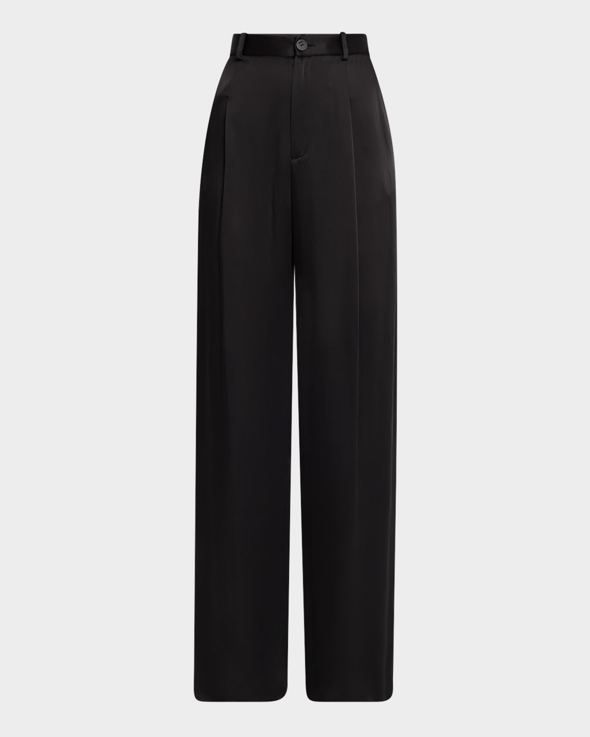 Mid-Rise Pleated Relaxed Straight-Leg Doubleface Satin Pants