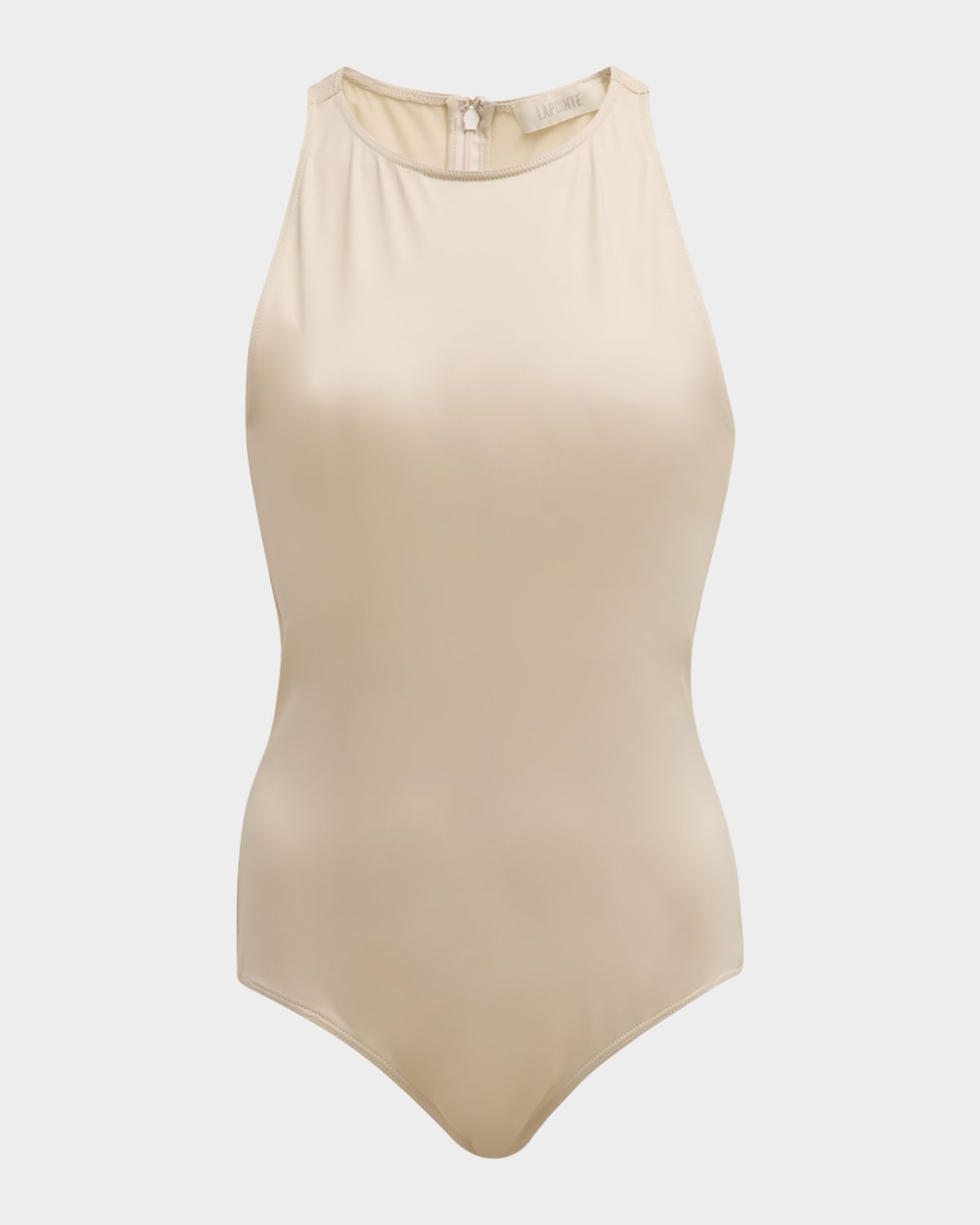 Shop Lapointe Coated Jersey Halterneck Bodysuit In Sand