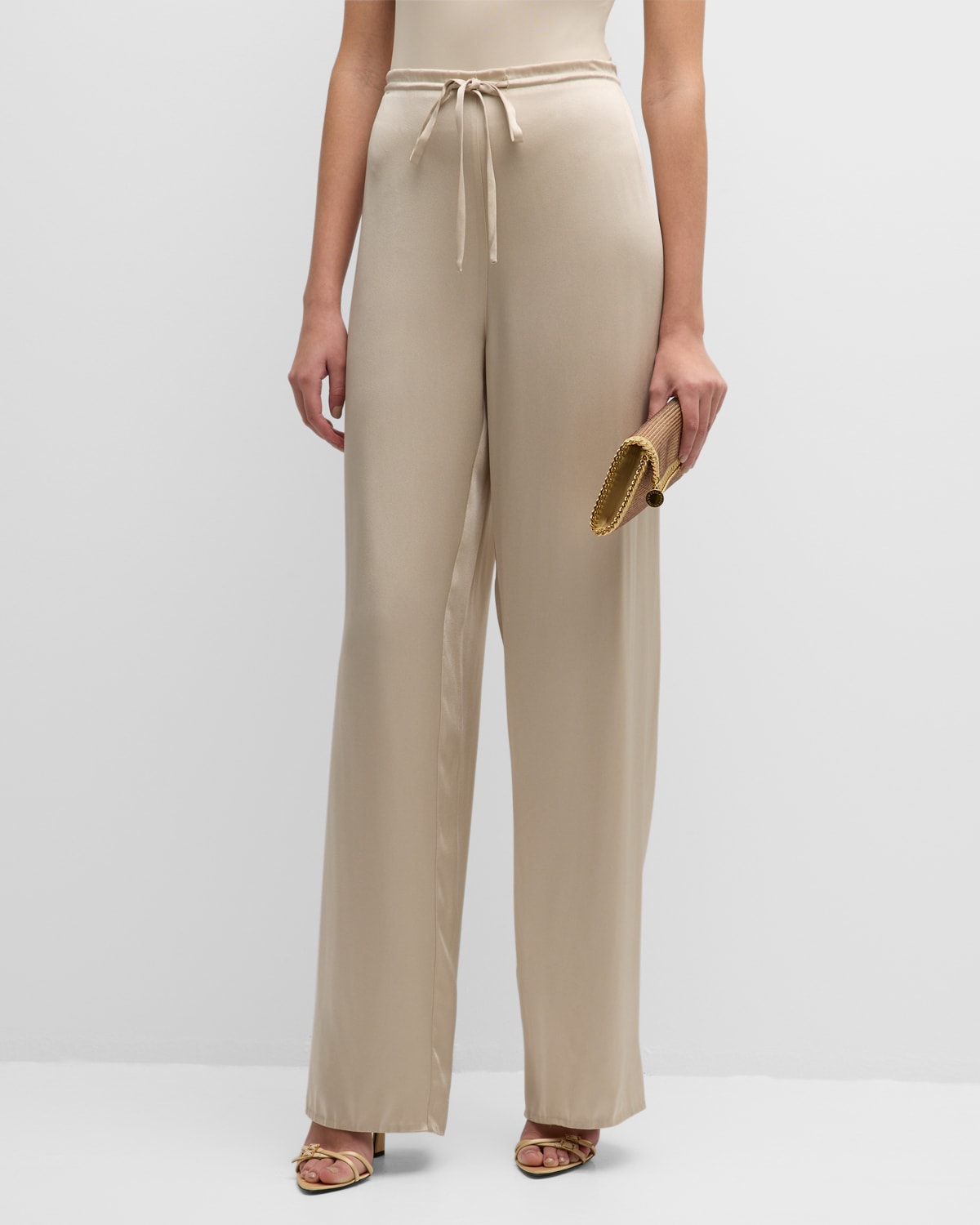 Lapointe Doubleface Satin Straight-leg Drawstring Pull-on Pants In Sand