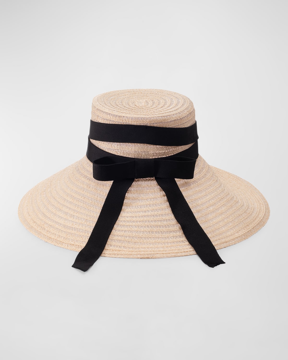 Mirabel Straw Large-Brim Hat With Bow