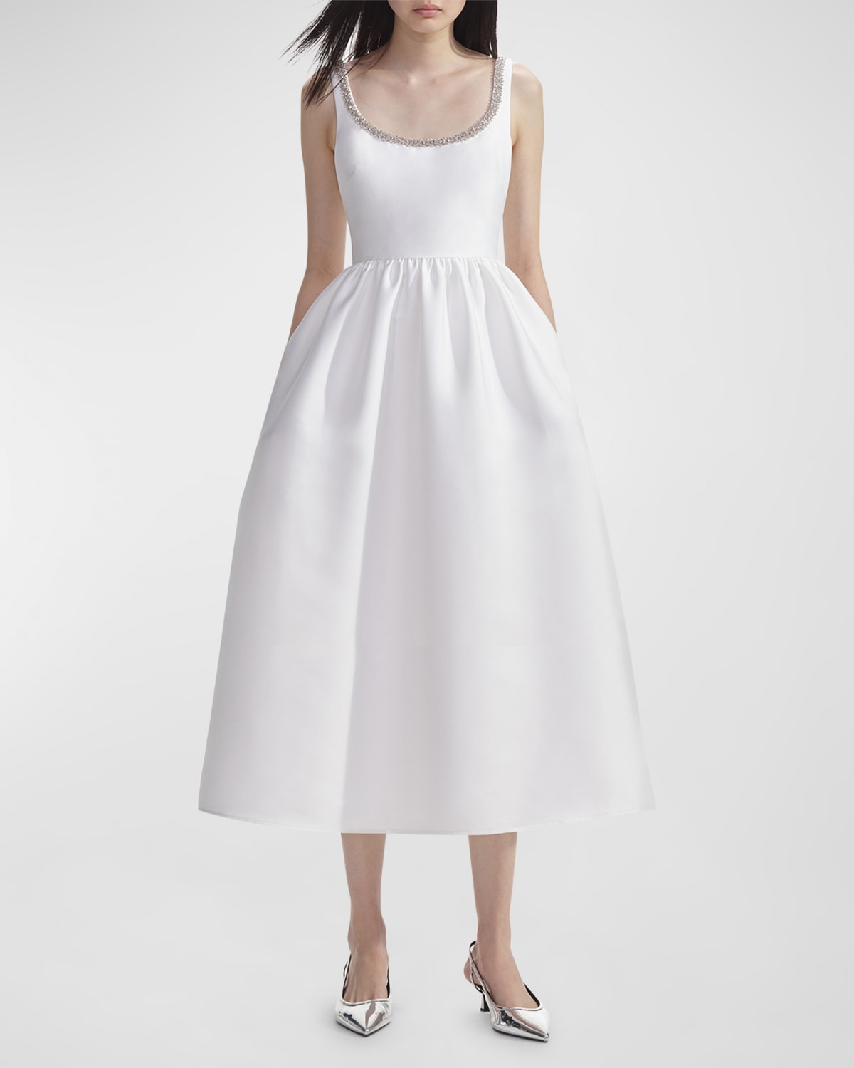 Self-portrait Diamanté Scoop-neck Sleeveless Midi Dress In White