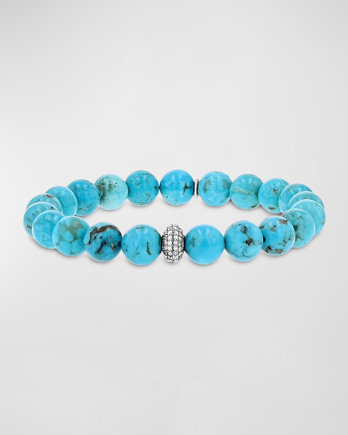 Turquoise 8mm Bead Bracelet with Pave Diamond Donut