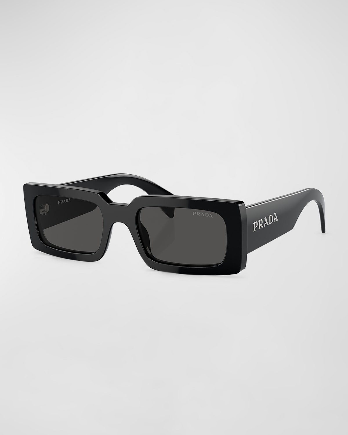 Shop Prada Men's Acetate Rectangle Sunglasses In Black