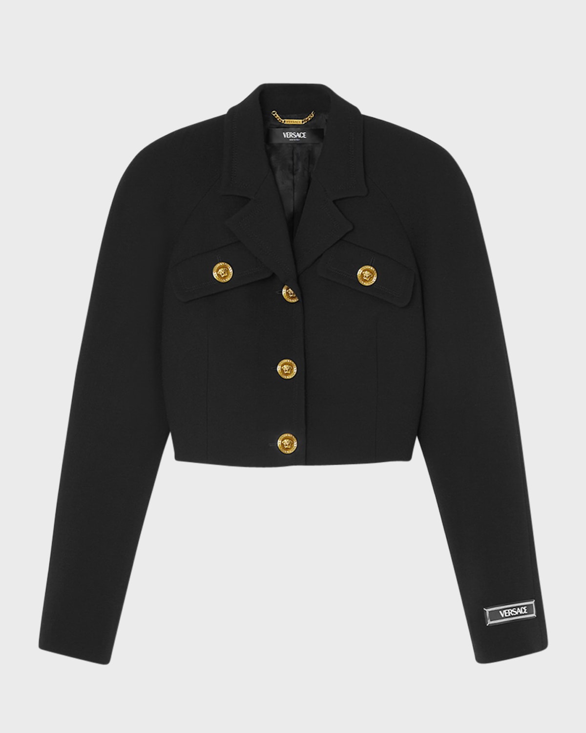 Versace Single-breasted Stretch Crepe Crop Informal Jacket In Black