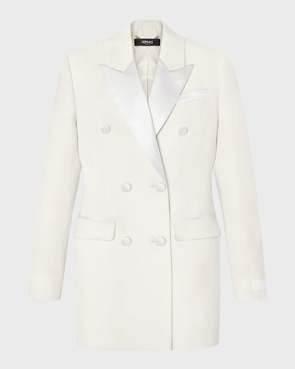 Versace Satin-contrast Double-breasted Grain De Poudre Evening Jacket In White