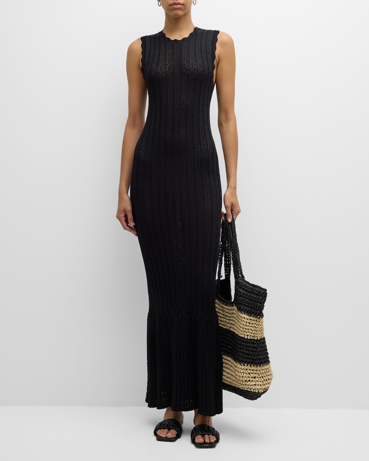 Crochet Knit Maxi Dress with Scalloped Trim