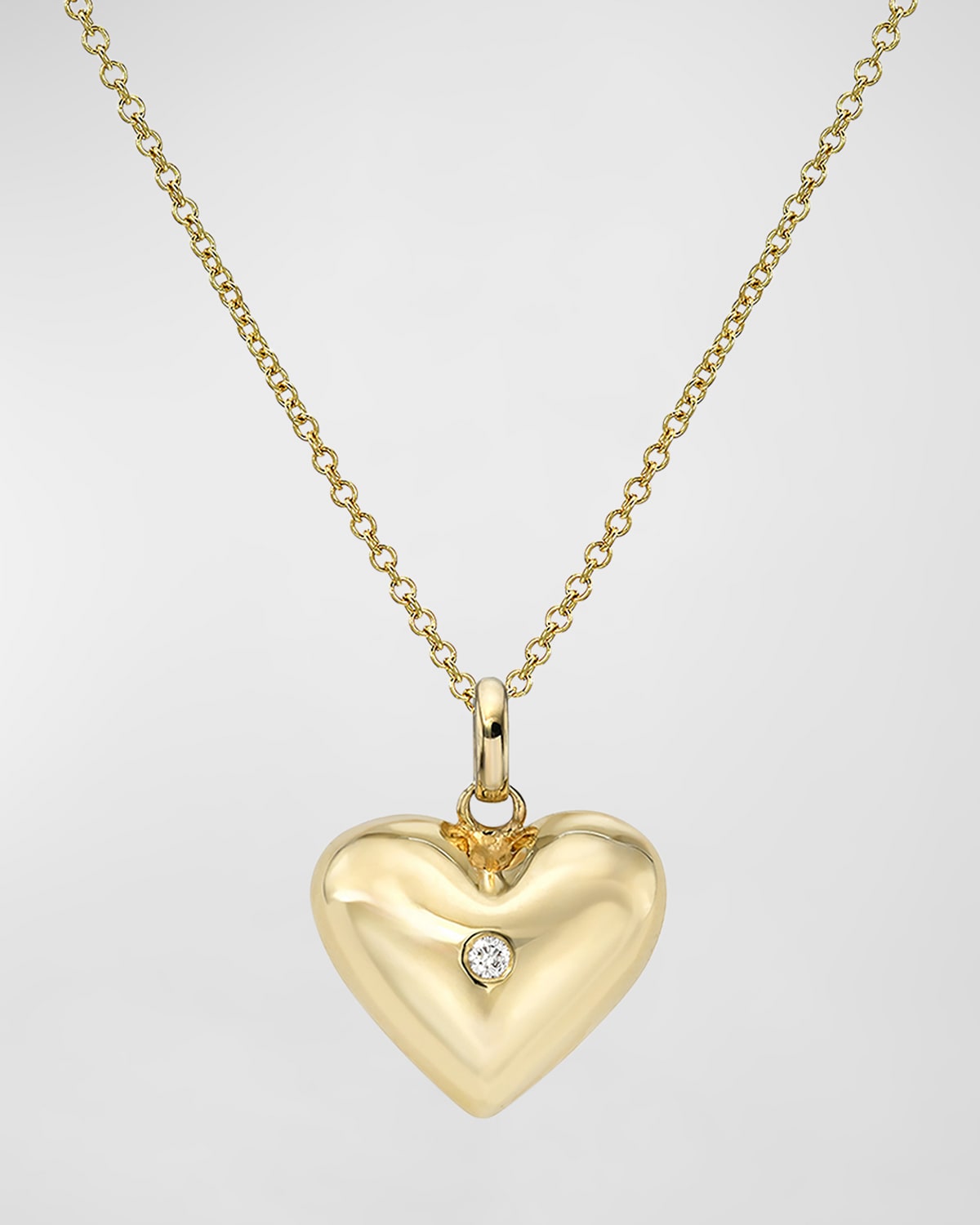 14K Gold Domed Heart with Tiny Diamond Necklace