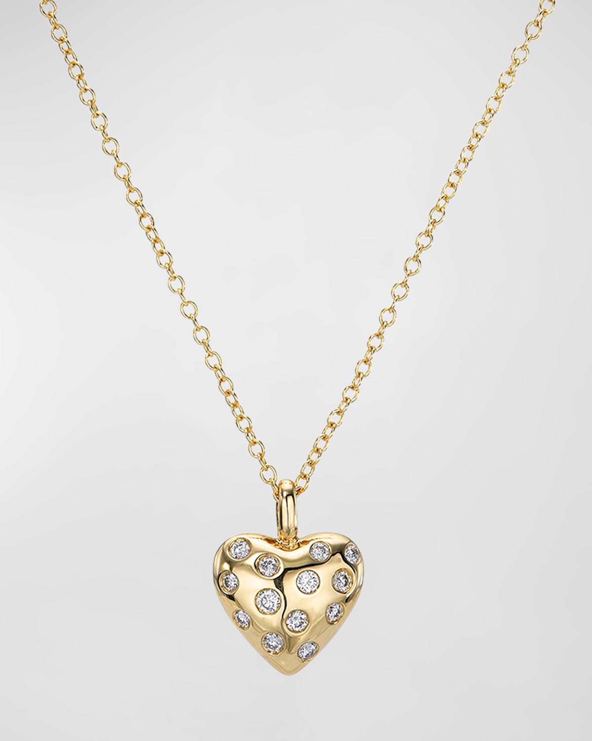 14K Gold and Diamond Domed Heart Necklace