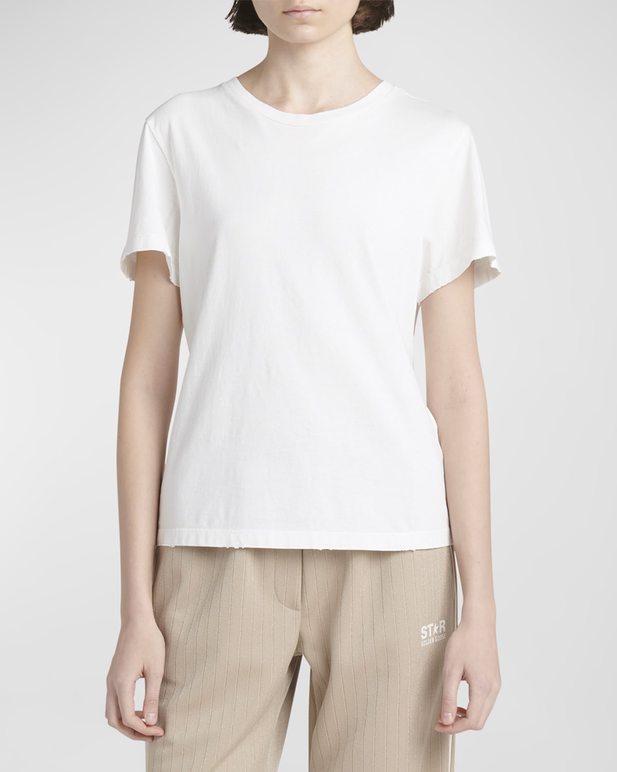 Golden Goose Golden Distressed Short-sleeve T-shirt In Vintage White