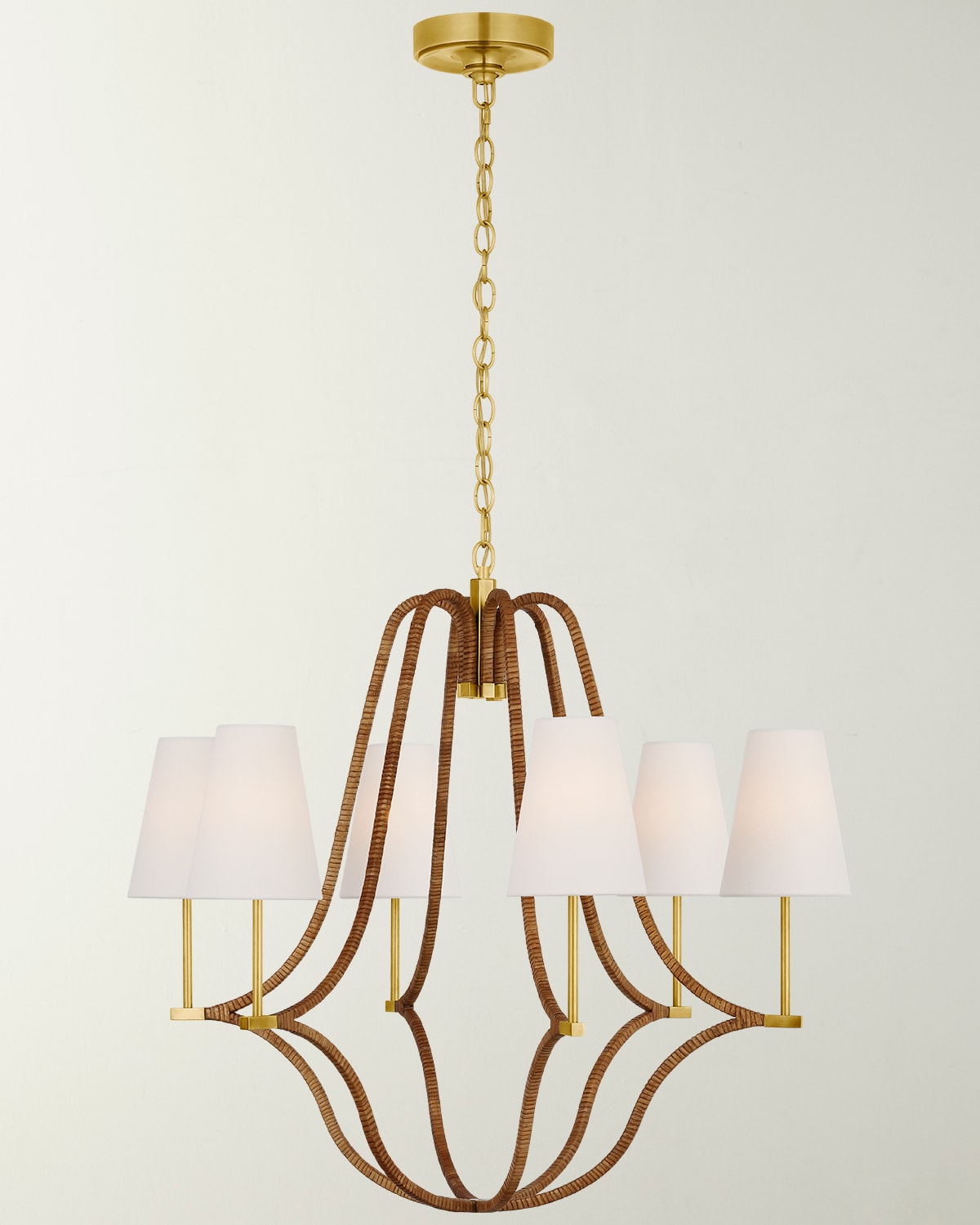 Shop Visual Comfort Signature Biscayne 30" 6-light Large Wrapped Chandelier By Chapman & Myers In Antique-burnished Brass And Natural Rattan